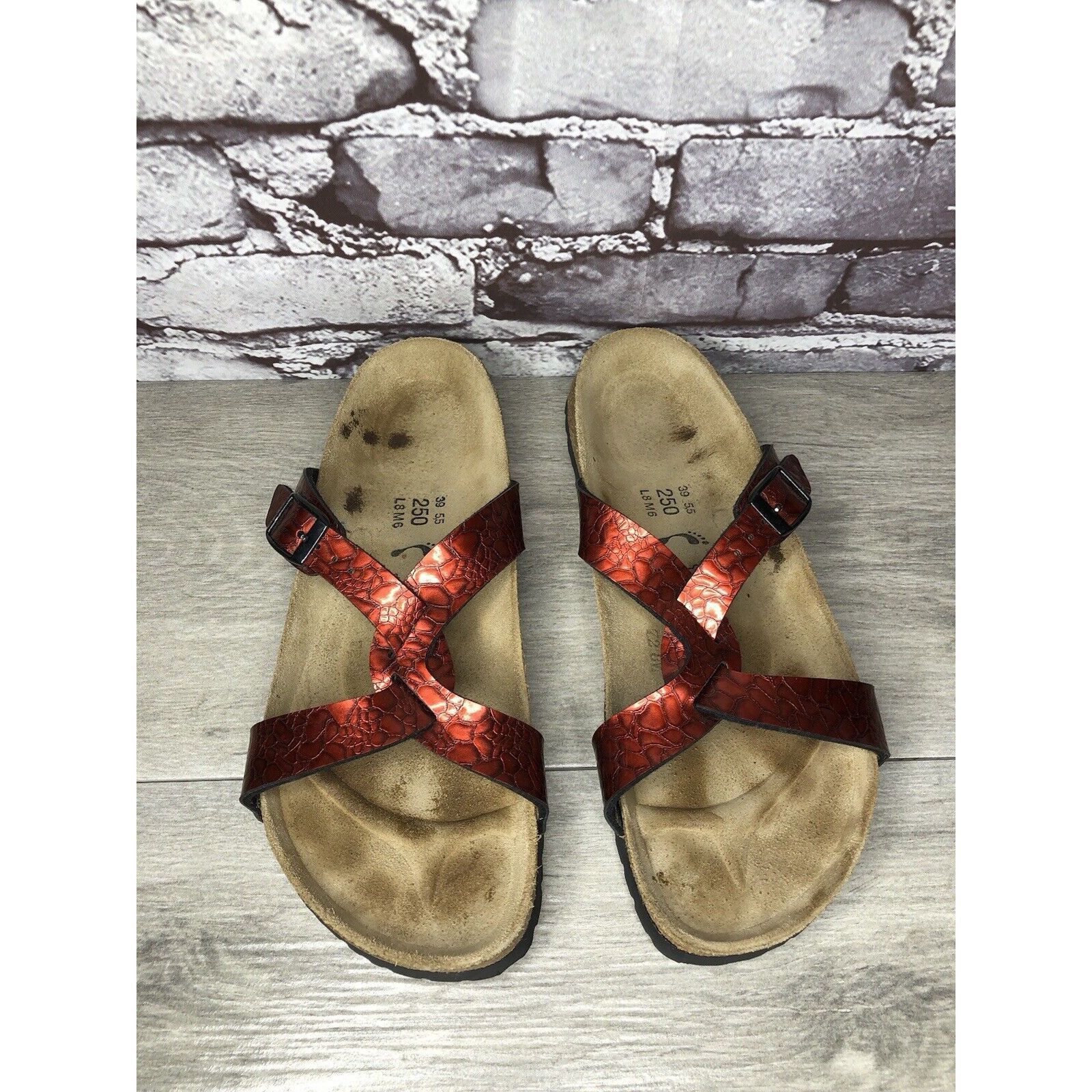 Birkenstock Birkenstock Birki’s Red Patent Leather Croc Cork Strap Sanda Size US 8 / IT 38 - 15 Thumbnail