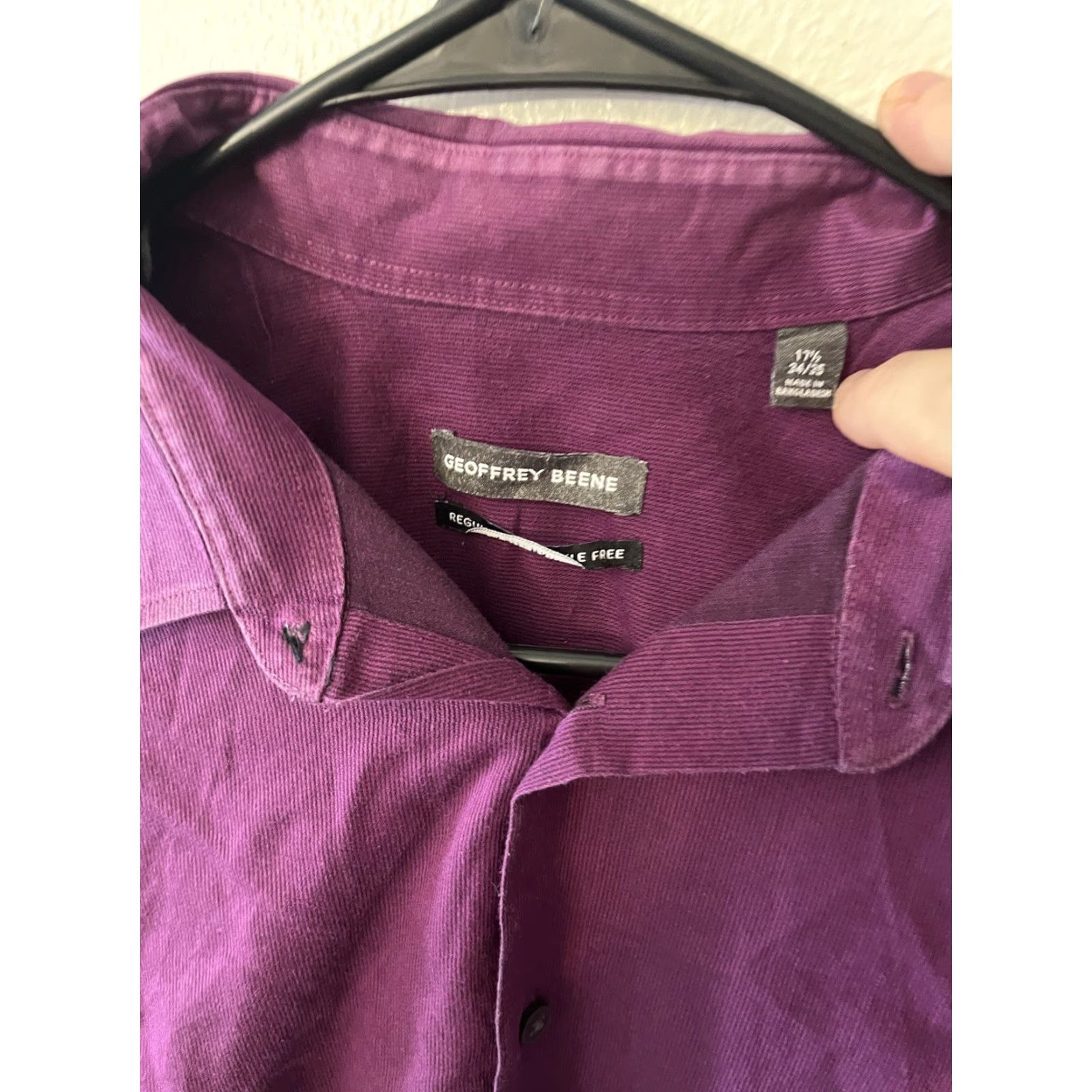 Geoffrey Beene Geoffrey Beene Mens Dress Shirt 17.5 Regular Fit Cotton Blend Button Down Maroon Purple Long Sleeve Button-Up Casual Shirt Mens Size 46R - 3 Thumbnail