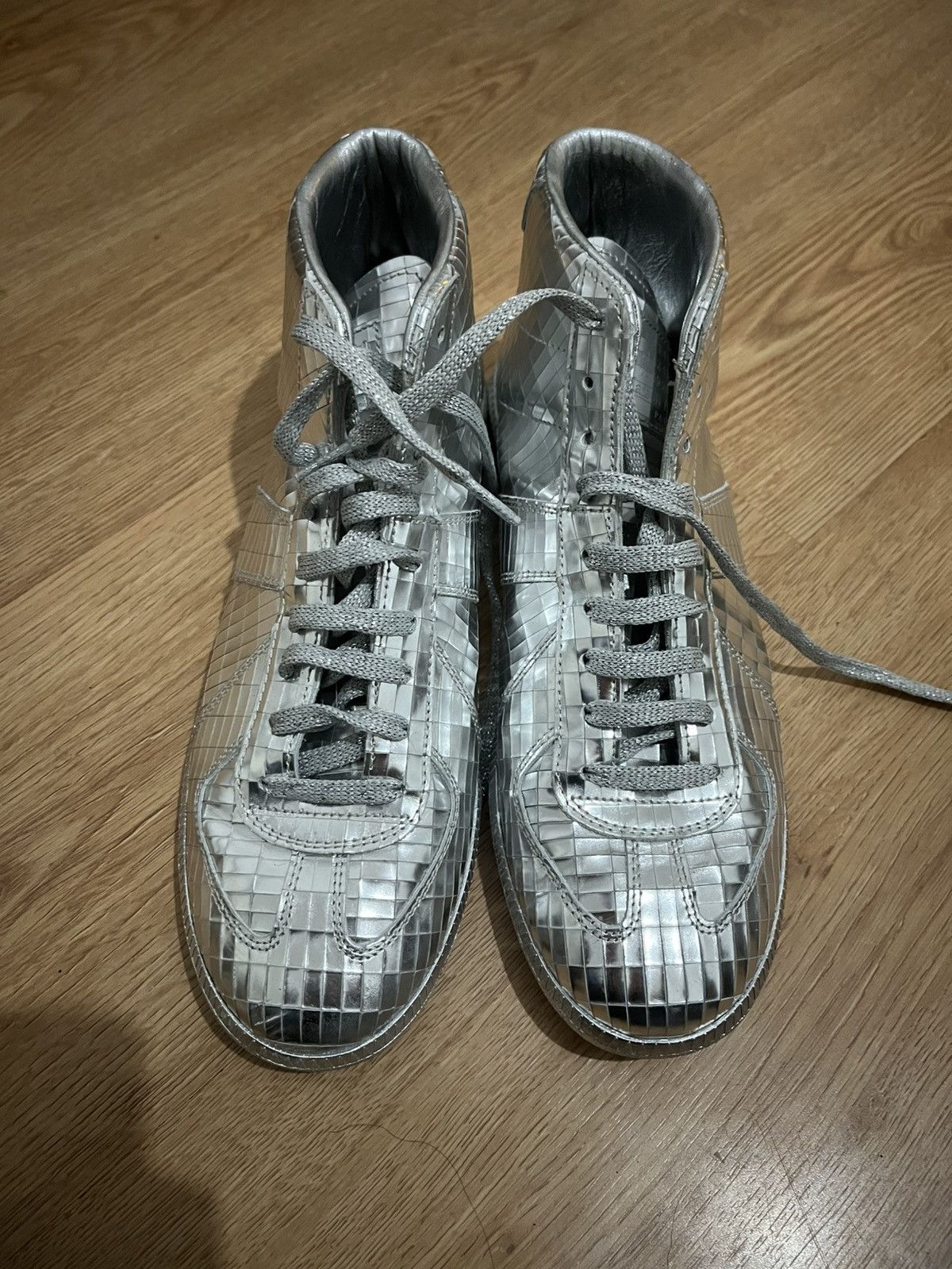 Maison Margiela Maison Margiela Silver Metallic High Top Disco Ball Sneakers Size US 9 / EU 42 - 1 Thumbnail