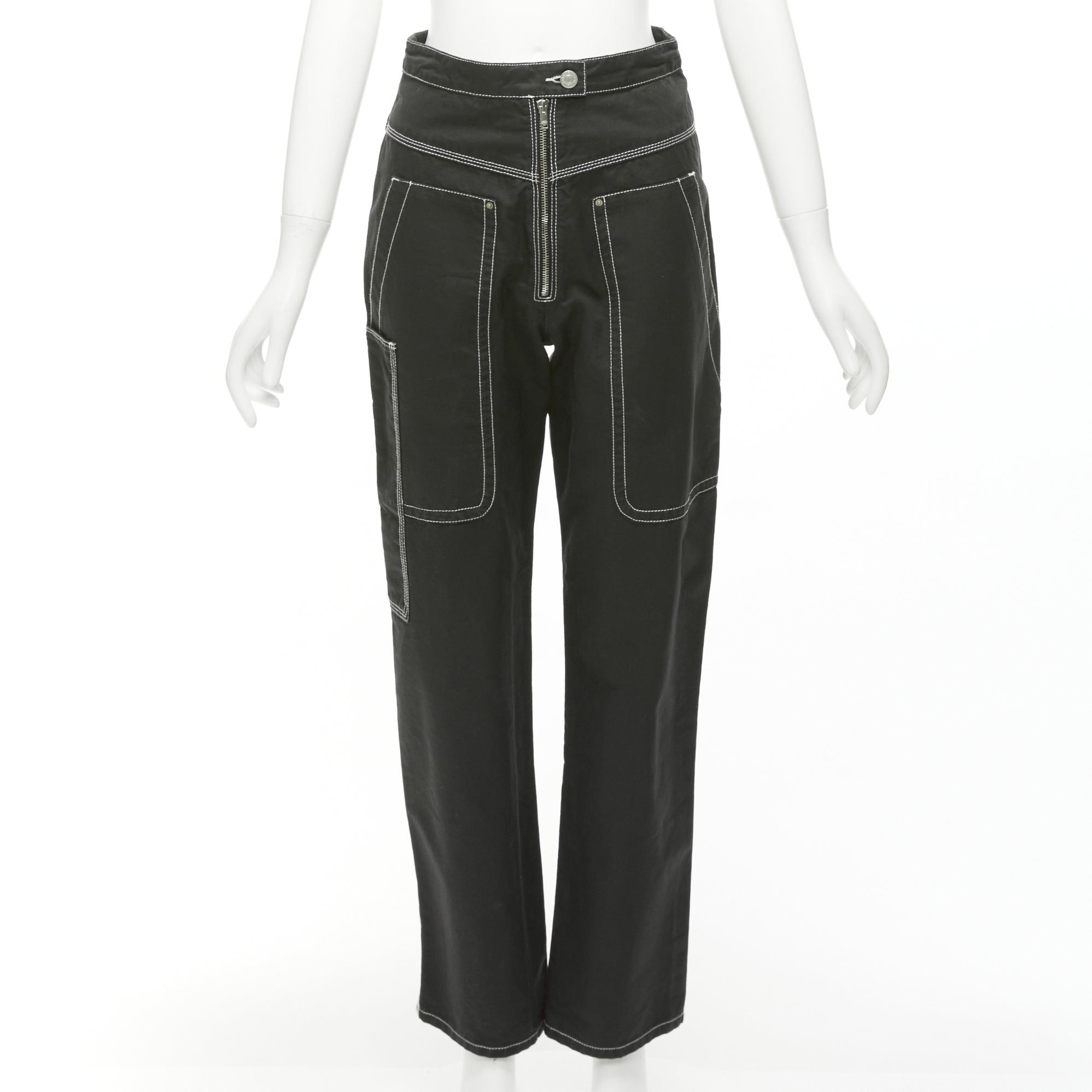 Isabel Marant ISABEL MARANT black white cotton topstitch pocketed carpenter pants FR36 S Size 27" / US 4 / IT 40 - 1 Thumbnail