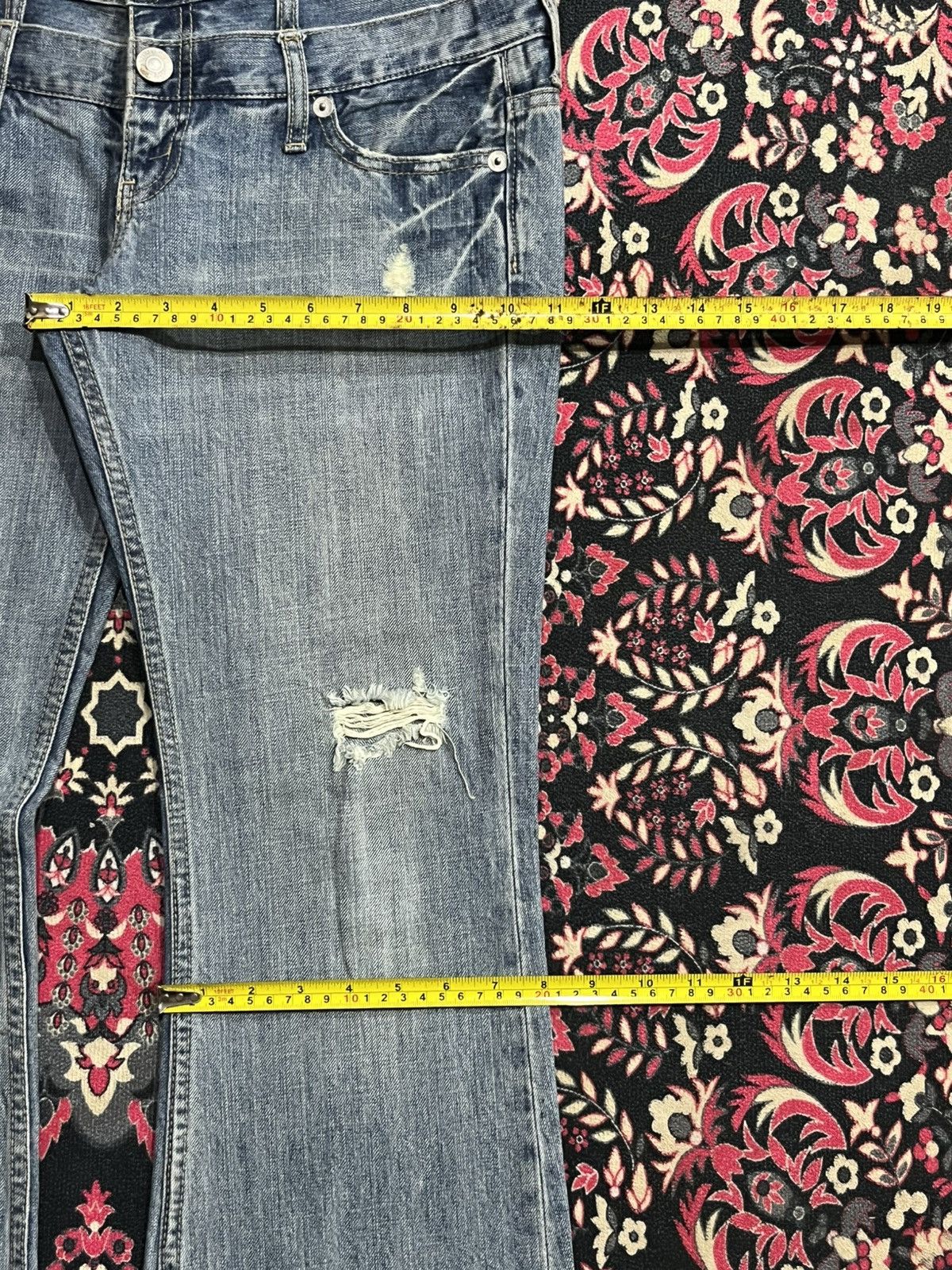 If Six Was Nine Vintage Villand Double Waist Blue Washed Distress Flare Jean Size US 32 / EU 48 - 12 Thumbnail