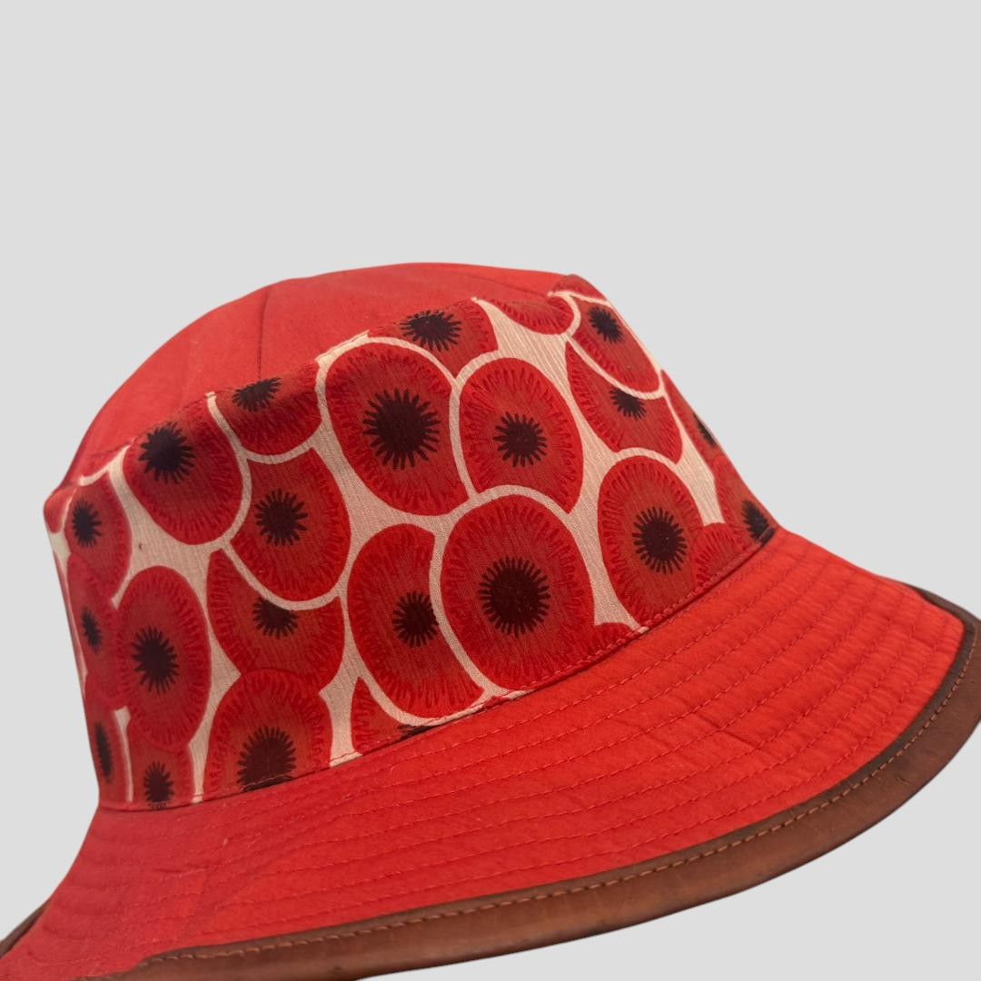 Hermes Vintage HERMES Red Orange Poppi Design Bucket Hat Size 58 Size ONE SIZE - 6 Thumbnail