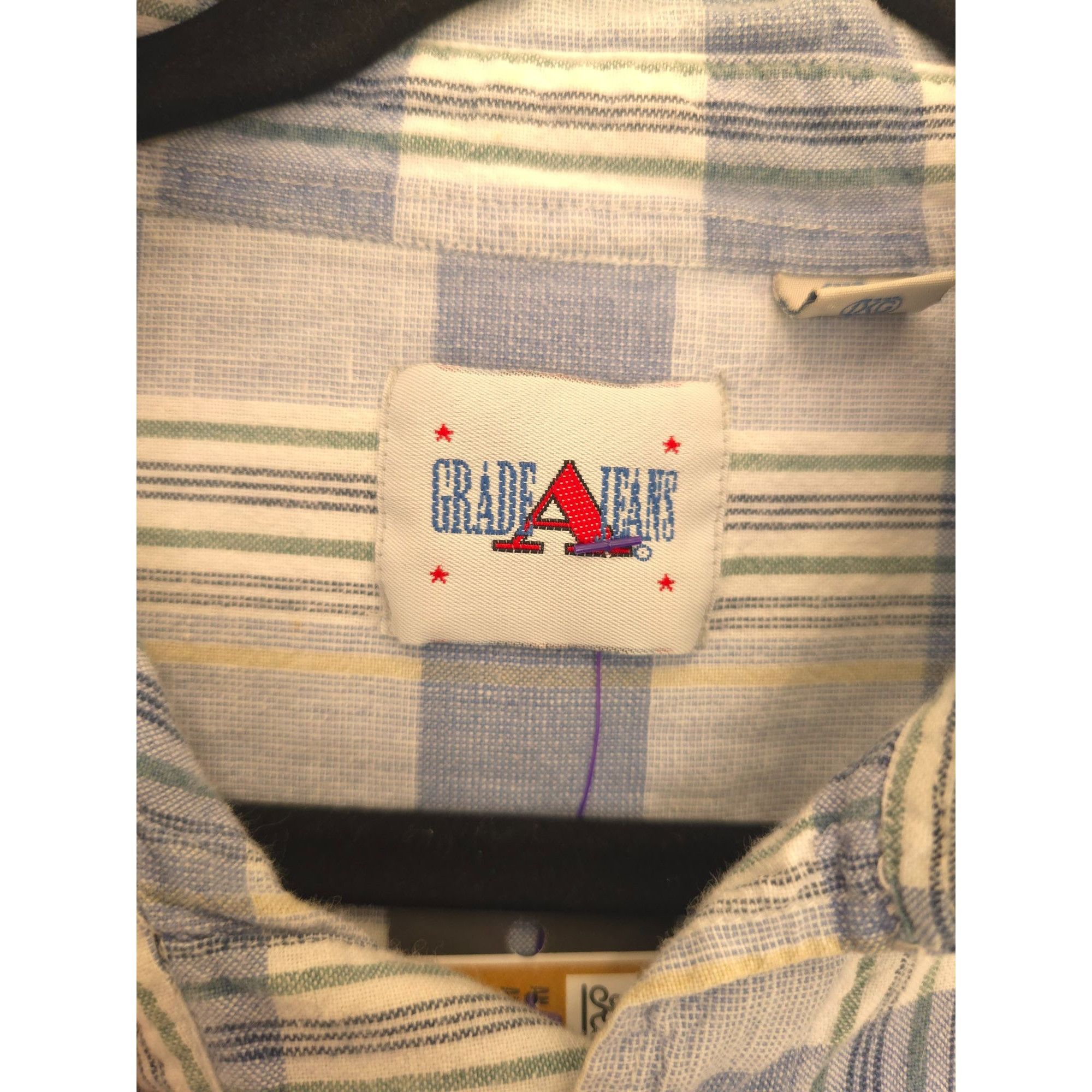 Other Grade A Jeans Men's 1X Blue Plaid Button-Down Shirt Made In Size US XL / EU 56 / 4 - 2 Thumbnail