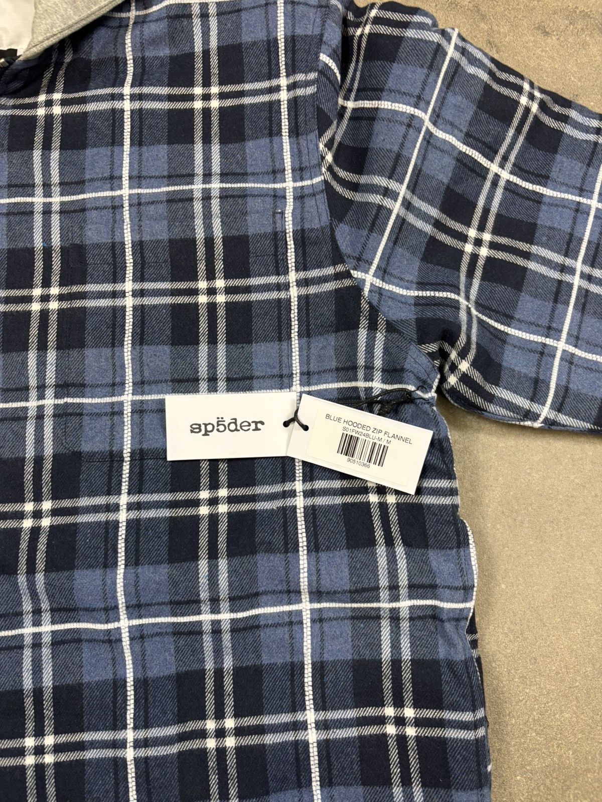 Sp5der Sp5der Hooded Zip Flannel Shirt Jacket, Blue Size US M / EU 48-50 / 2 - 11 Thumbnail