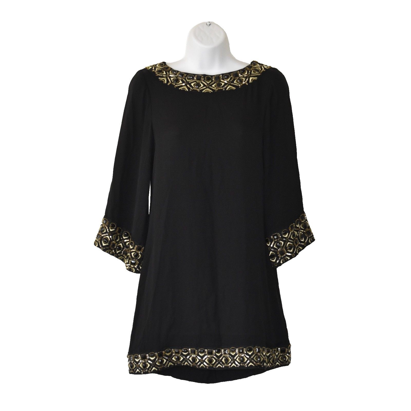Alice + Olivia LICE + OLIVIA Black Silk Beaded Mini Dress Size XS Size XS / US 0-2 / IT 36-38 - 2 Thumbnail