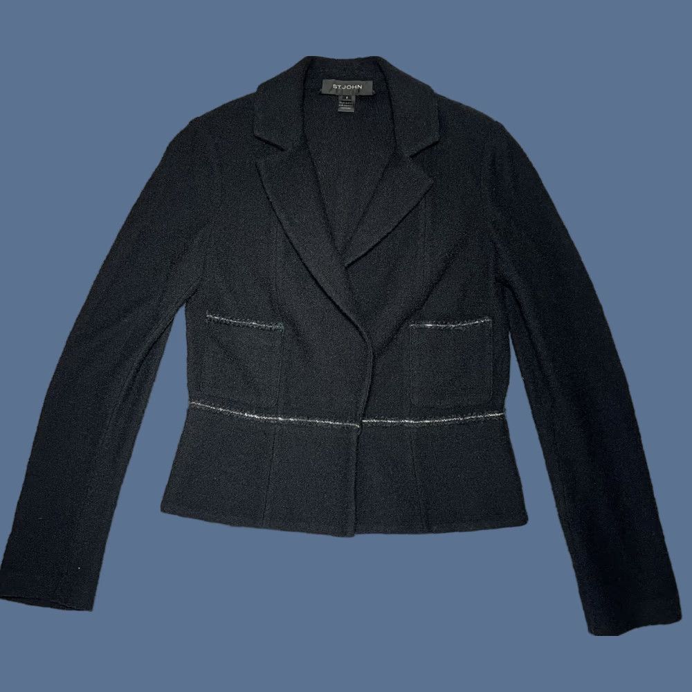 St. John St. John Jacket Size 2 Black Boucle Knit Chain Trim Blazer One Button Collared Long Sleeve Women Size XS / US 0-2 / IT 36-38 - 1 Thumbnail