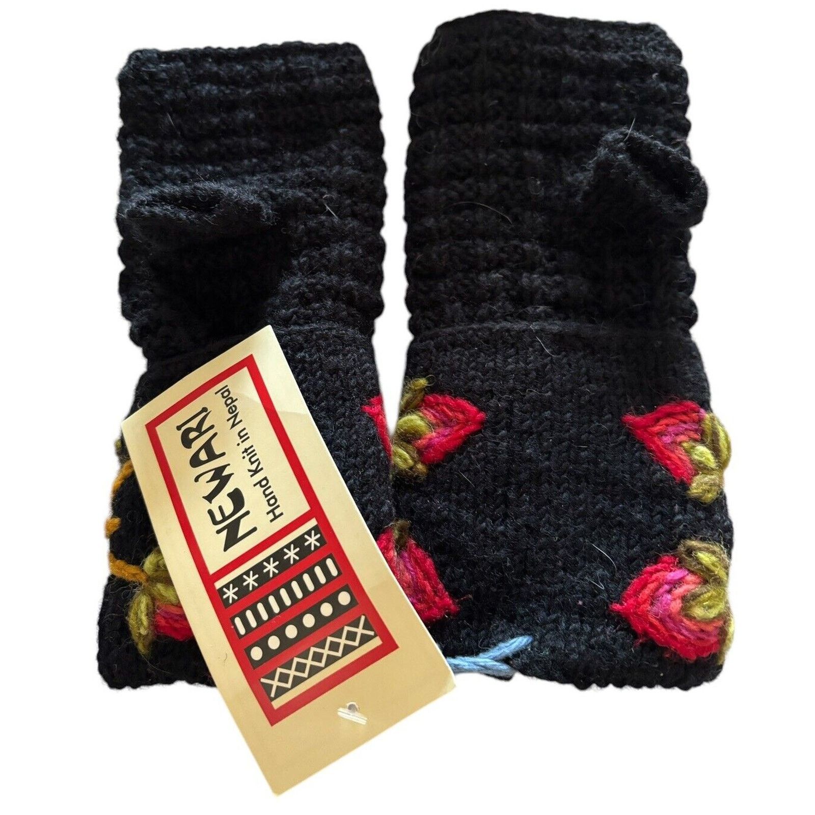 Other NWT NewariFingerless Mittens One Size Black Floral Hand Knit Size ONE SIZE - 2 Thumbnail