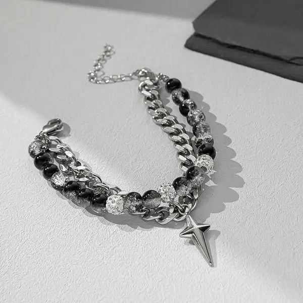 Other Punk Gothic Zircon Star Layered Chain Bracelet Size ONE SIZE - 4 Thumbnail