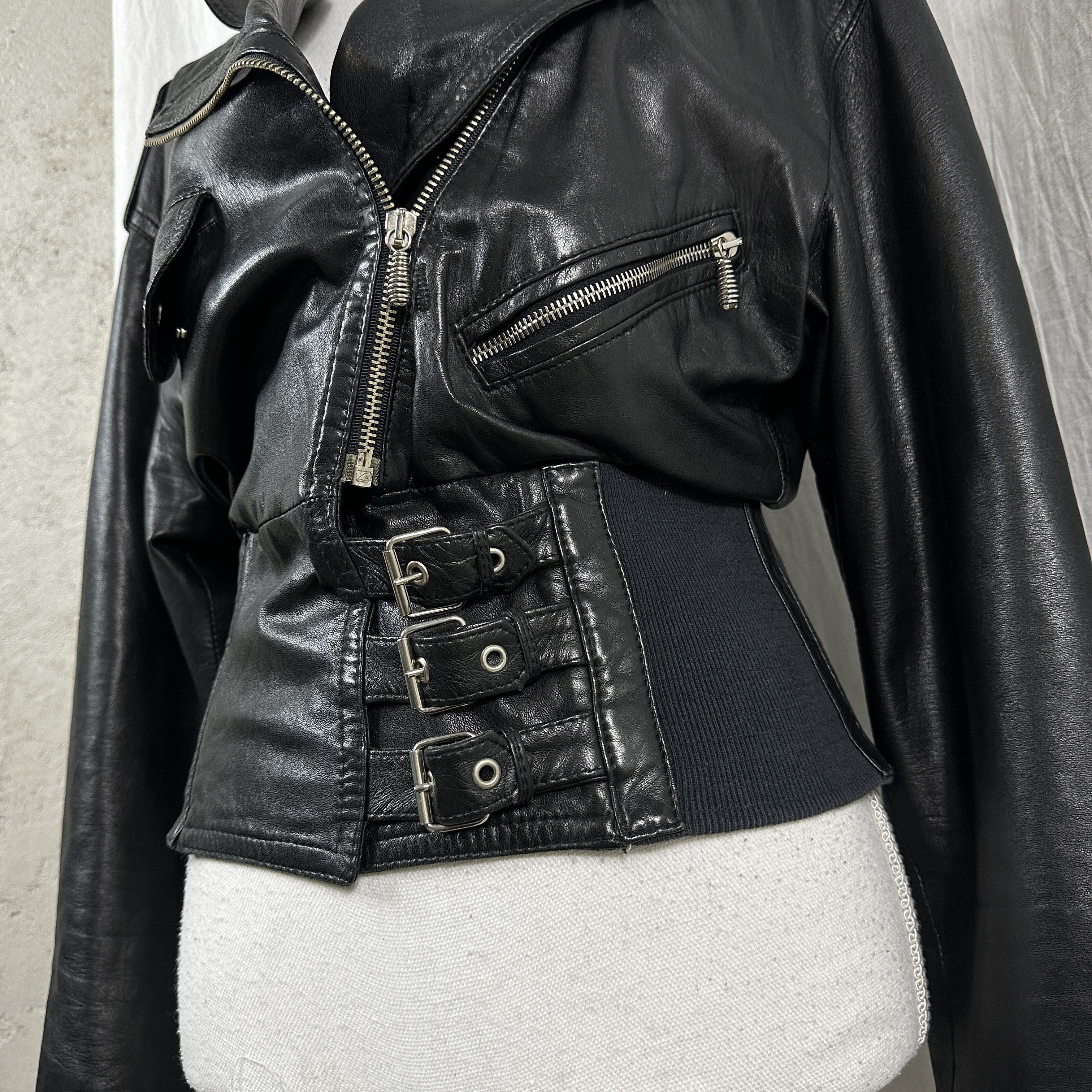 Vintage Vintage Avant Garde Biker Leather Jacket Made in Italy Size M / US 6-8 / IT 42-44 - 8 Thumbnail