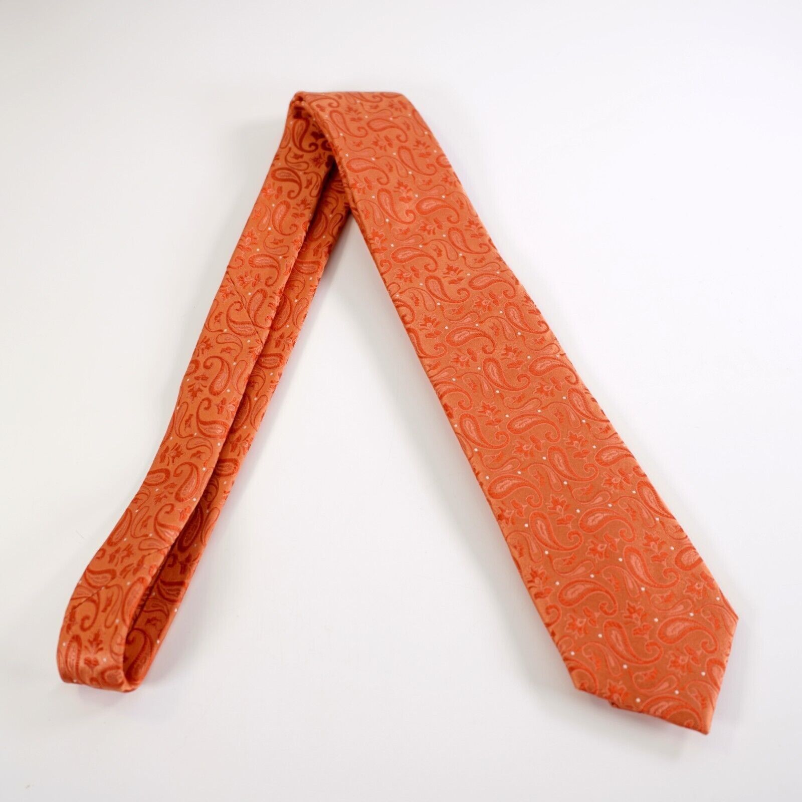 Hugo Boss Boss Hugo Boss Woven Orange Paisley Skinny Silk Tie Size ONE SIZE - 6 Thumbnail