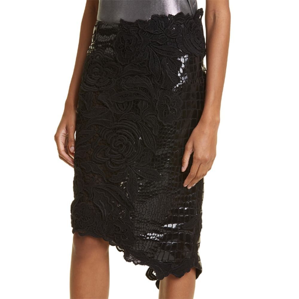 Tom Ford o1loc1c0924 GCL861 Asymmetric Lace & Leather Skirt in Black Size 26" / US 2 / IT 38 - 4 Thumbnail