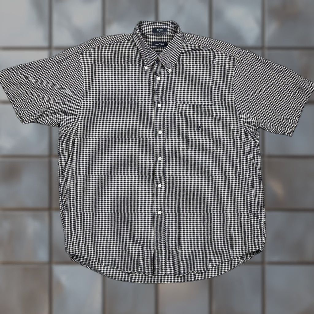 Nautica Nautica Shirt XL Button-Down Short Sleeve Navy Blue Yellow Checkered Multicolor Men Regular Fit Size US XL / EU 56 / 4 - 1 Thumbnail