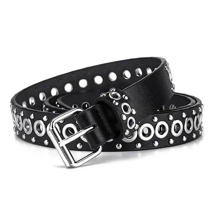 Japanese Brand Y2K Round Hole Punk Black Belt Size 32 - 1 Thumbnail