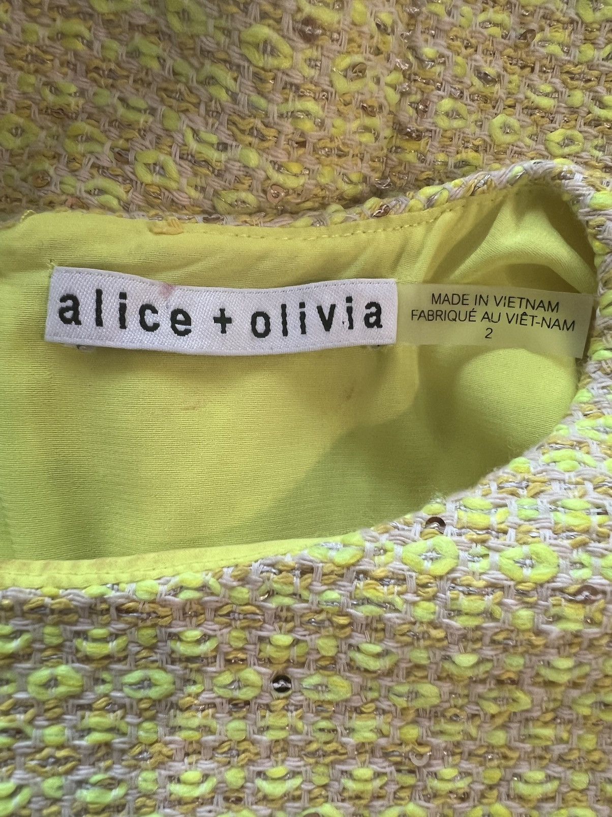 Alice + Olivia Alice + Olivia Clyde Neon Yellow Tweed Mini Dress Size 2 Size XS / US 0-2 / IT 36-38 - 3 Thumbnail