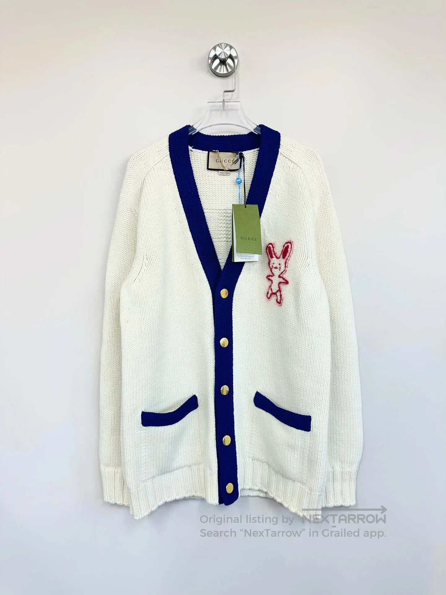 Gucci Guicci White logo rabbit jacquard knitted cardigan| Size S / US 4 / IT 40 - 1 Thumbnail