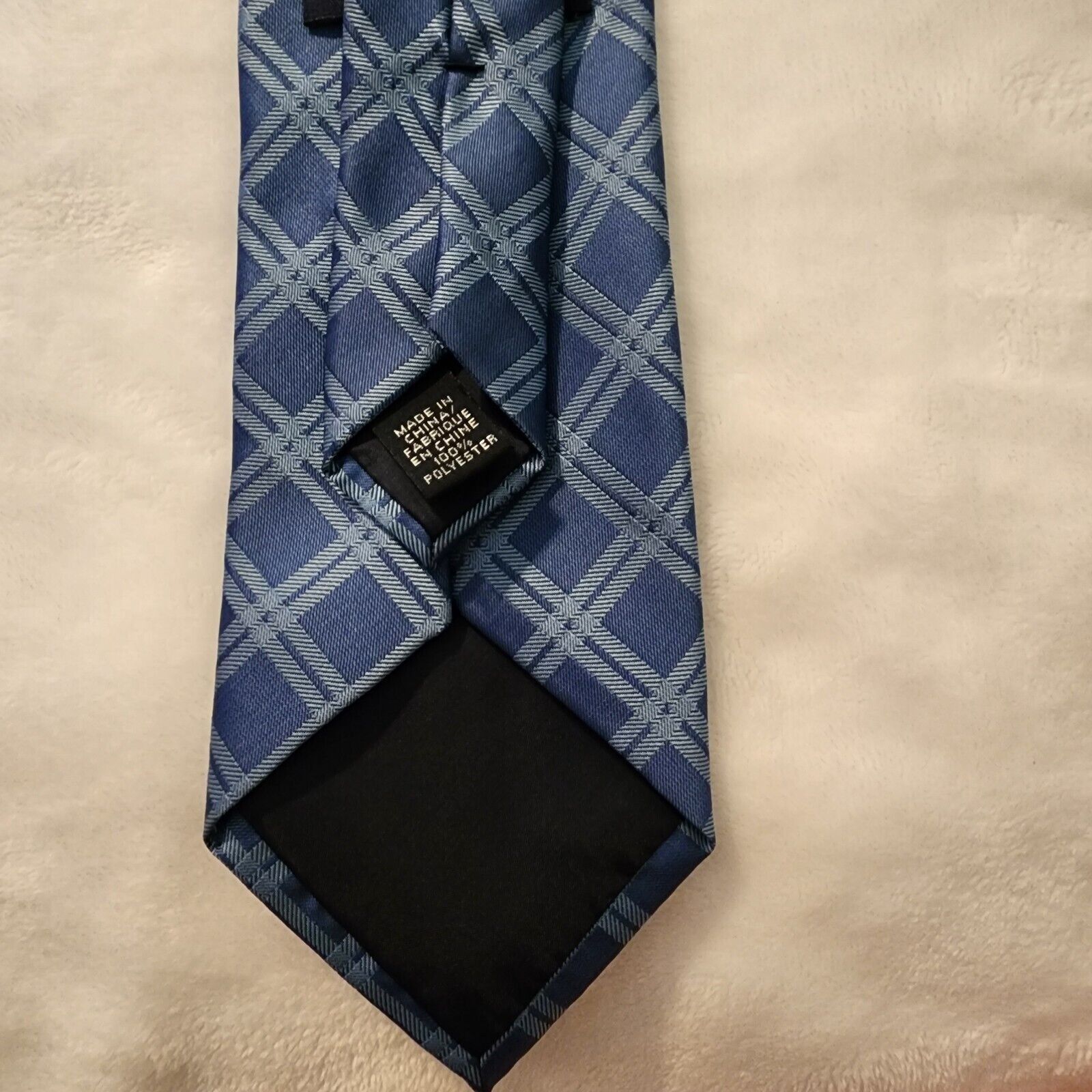Lands' End Blue Tie with Geometric Check Stripe Standard Size Classic Size ONE SIZE - 4 Thumbnail