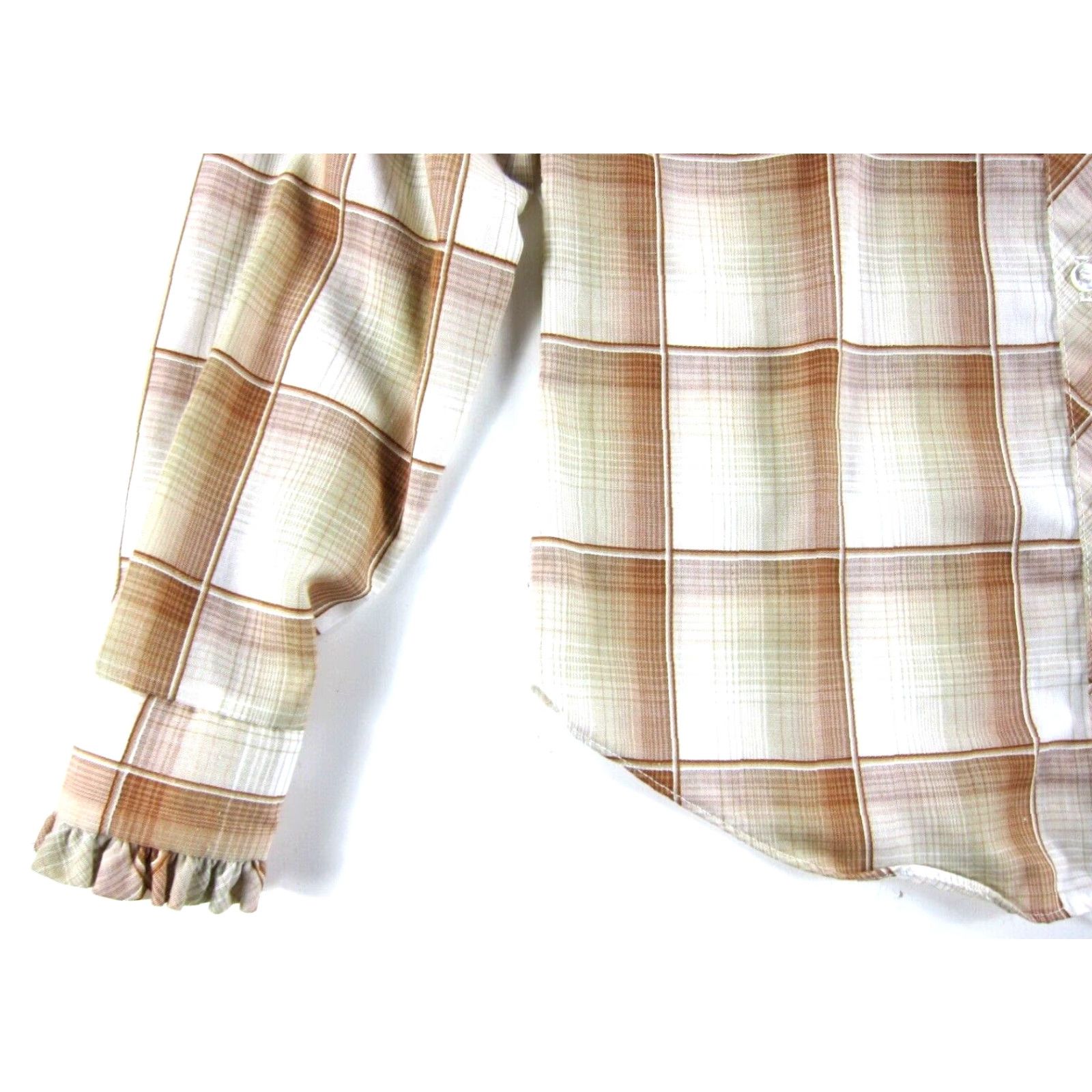 Vintage VINTAGE Shirt Accent Brown Ivory Plaid Ruffle Neck Long Sleeve Blouse Woman S Size S / US 4 / IT 40 - 5 Thumbnail