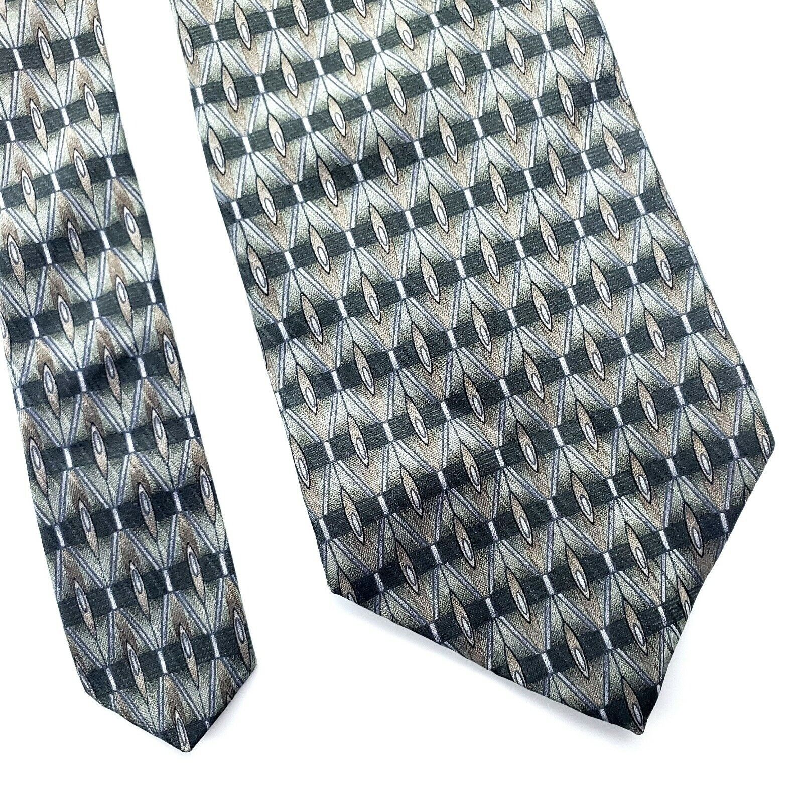 Savile Row Savile Row Green Print Silk Tie Short Size ONE SIZE - 1 Thumbnail