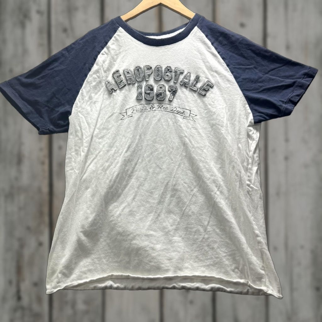 Aeropostale VINTAGE Aeropostale Shirt Mens 2XL White Navy Raglan 1987 Graphic Tee Parks Rec Logo Size US XXL / EU 58 / 5 - 1 Thumbnail