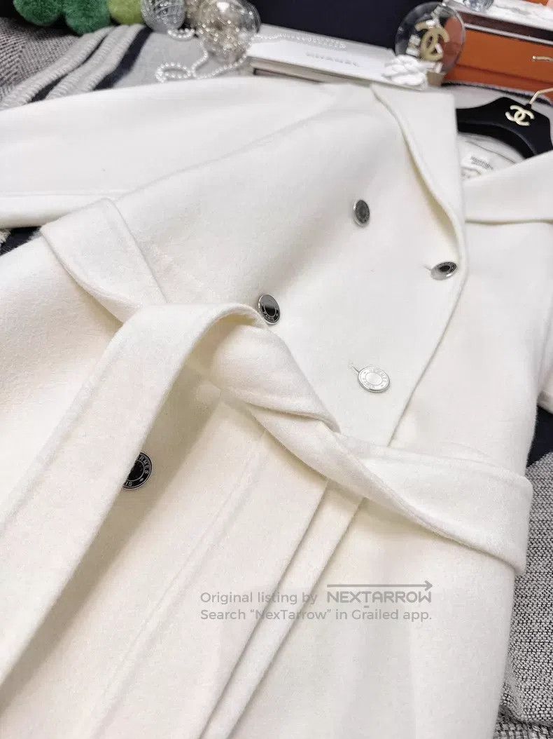 Hermes Hermes Cream White Cashmere Silver Buckle Double Breasted Size XS / US 0-2 / IT 36-38 - 4 Thumbnail