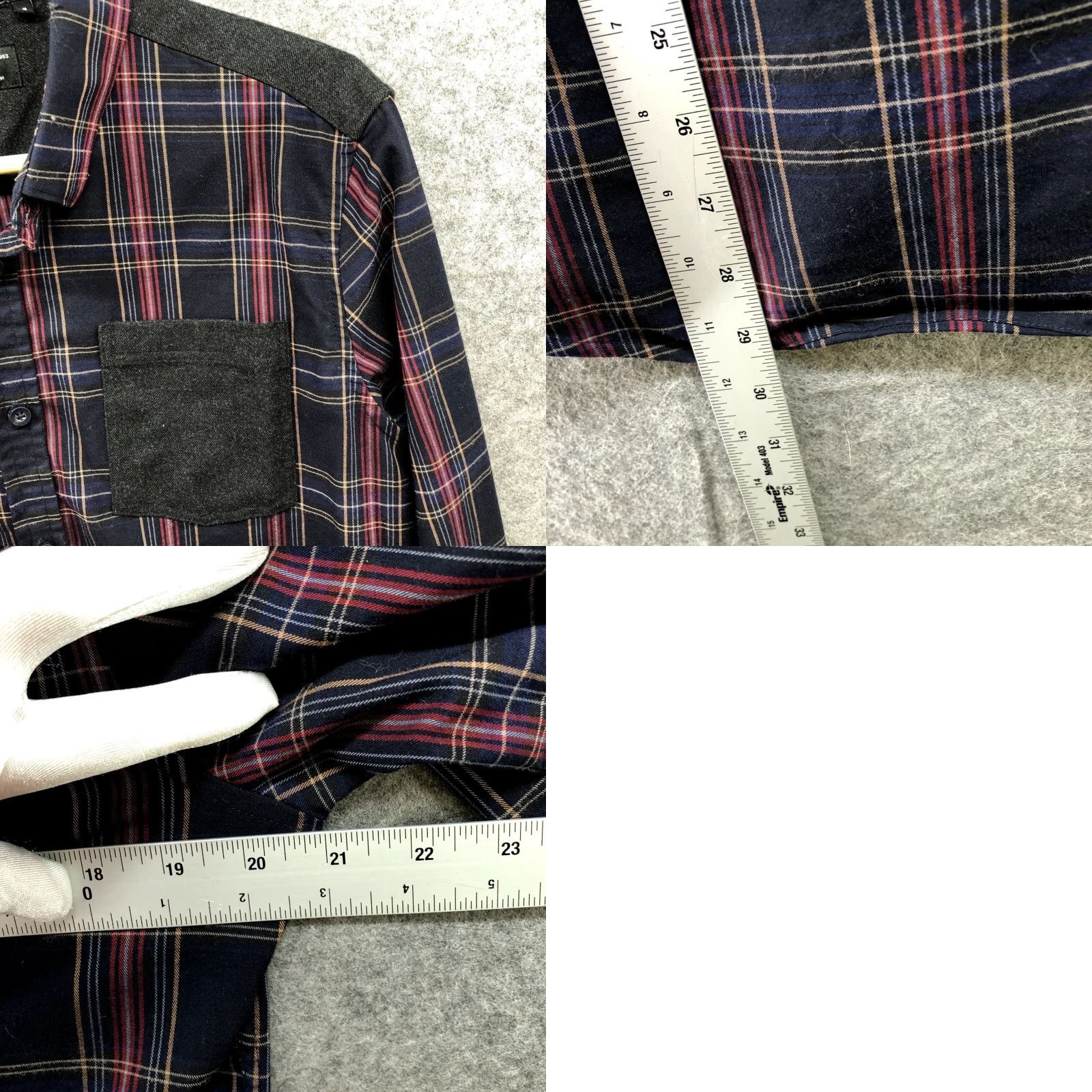 Vintage 7 Diamonds Button-Down Shirt Mens S Long Sleeve Plaid Purple Navy Gray Cotton Blend Size US S / EU 44-46 / 1 - 8 Thumbnail