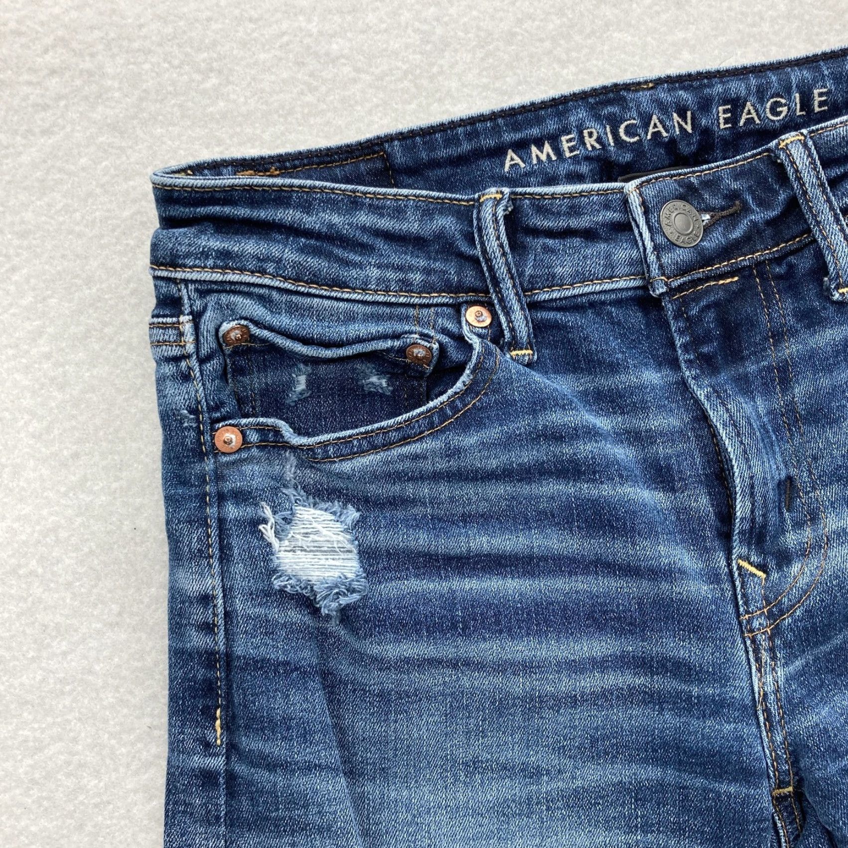 American Eagle Outfitters American Eagle Jeans Mens 28x30 Blue Original Straight Airflex+ Distressed Denim Size US 28 / EU 44 - 3 Thumbnail