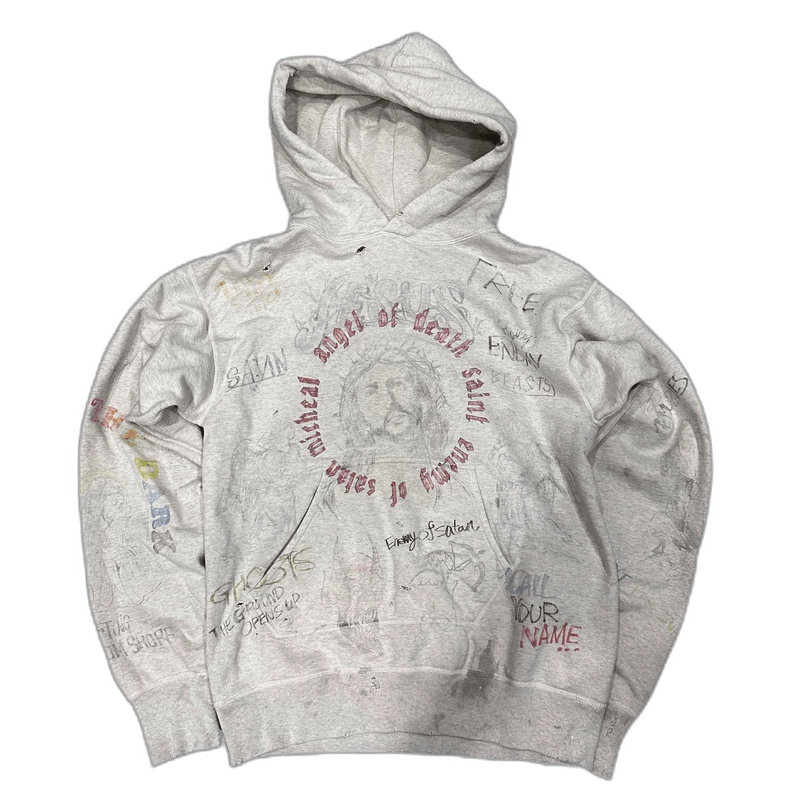 Saint Michael Graffiti Hoodie in Off-White