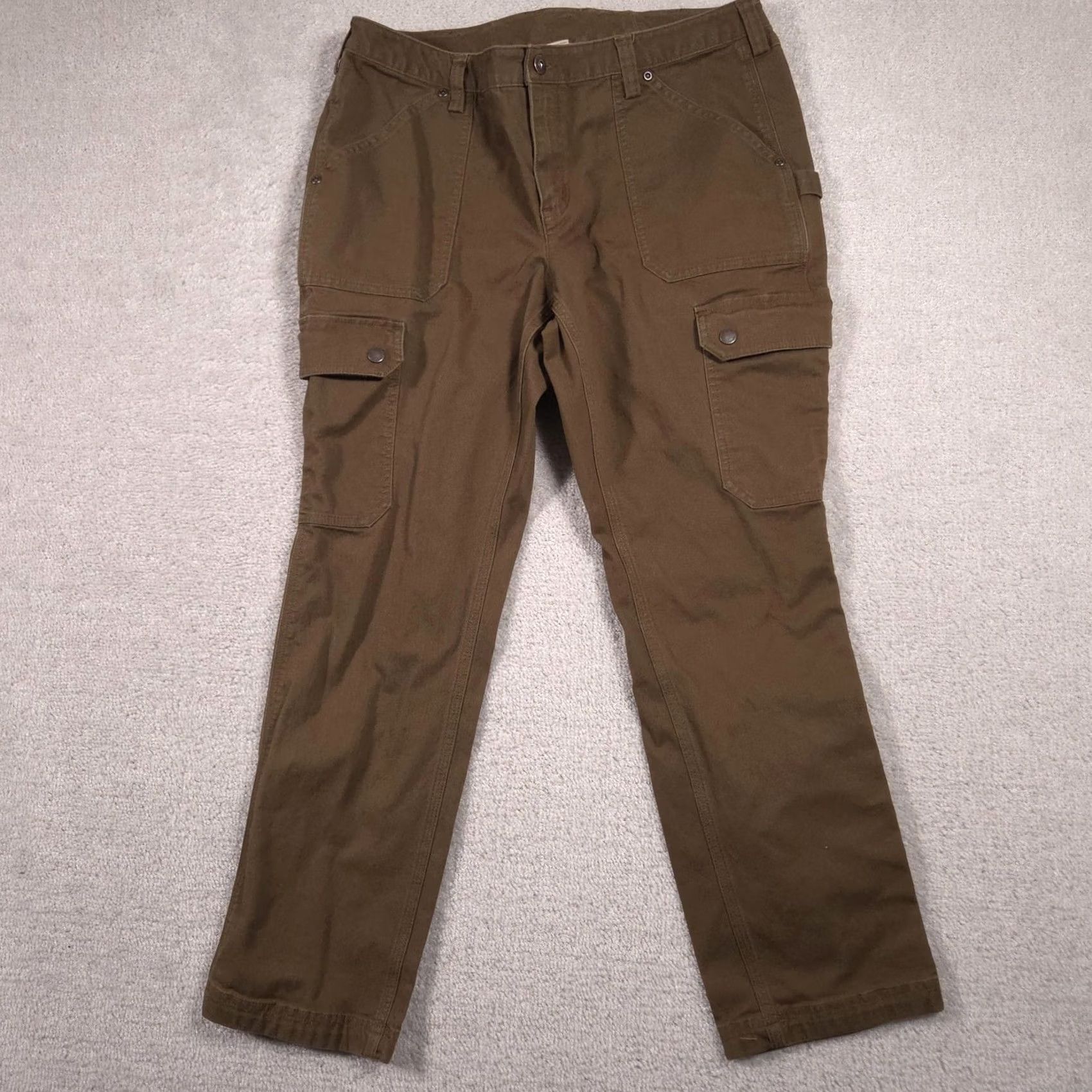 Duluth Trading Company Duluth Trading Co Cargo Pants Womens 12x29 Brown Twill Straight Leg Utility, Casual, Workwear, Pockets, Stretch, Full Zip Fly Women’s Pants Size 34" / US 12 / IT 48 - 2 Thumbnail