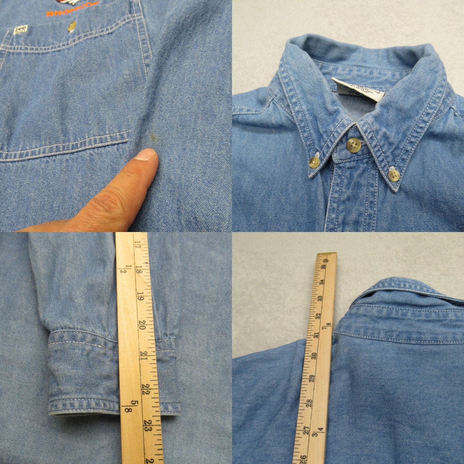 Lee VINTAGE Denver Broncos Shirt Men L Lee Blue Chambray Button Down Long Sleeve VTG 90s Size US L / EU 52-54 / 3 - 8 Thumbnail