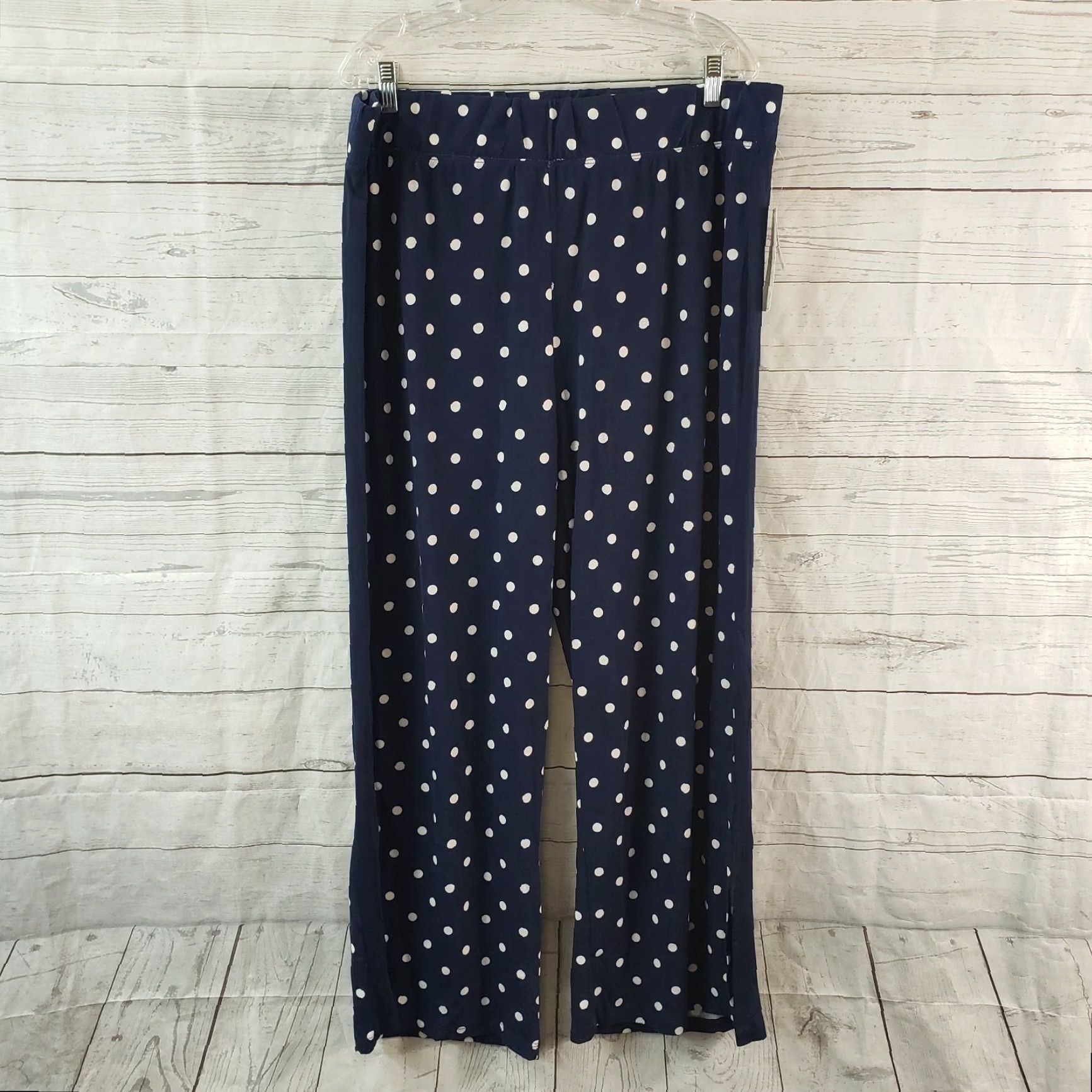 Vintage French Laundry Womens Pants 1X Blue White Polka Dot Wide-Leg Pull On Casual Size 40" / US 18 - 2 Thumbnail