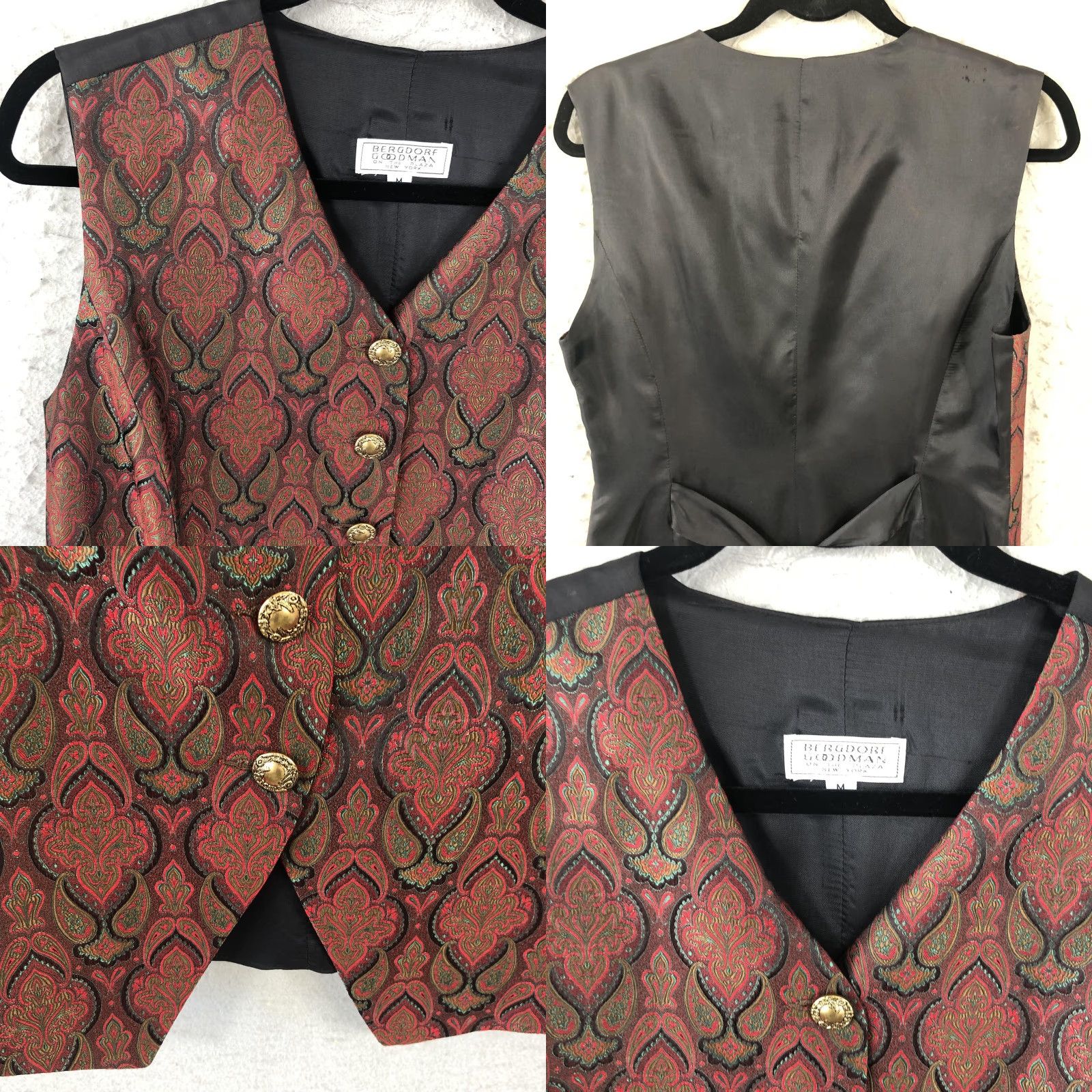 Bergdorf Goodman VINTAGE Bergdorf Goodman Vest Womens M Red Paisley Brocade Button Up USA 90s Festive Formal Womens Vest Size M / US 6-8 / IT 42-44 - 9 Thumbnail