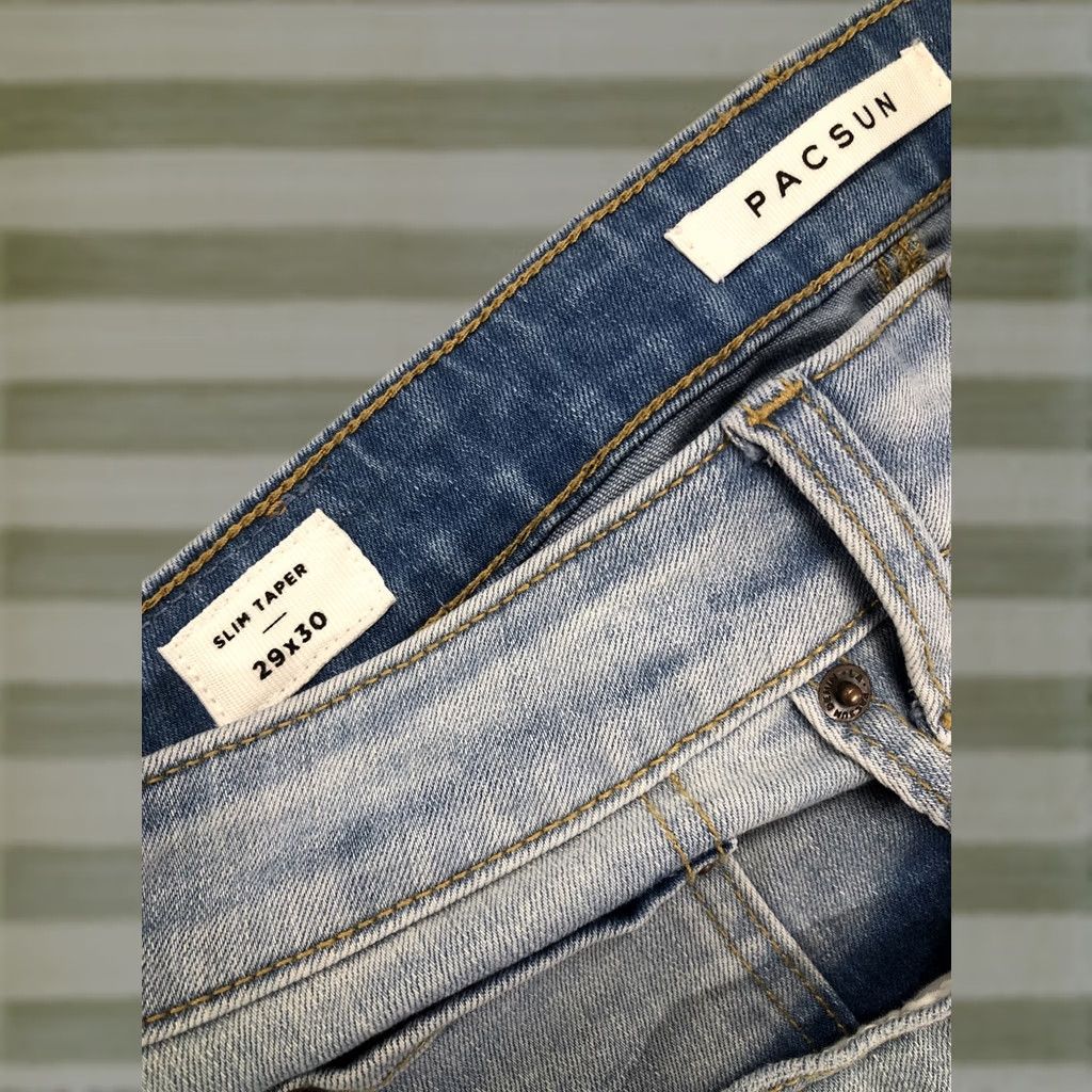 Pacsun PacSun Men’s Slim Taper Jeans Size 30 X27 Distressed Denim Wash PacSun Jeans Slim Tapered Jean Blue 5-Pocket Mens Regular Waist Rise Mid 10-12 in Size US 31 - 1 Thumbnail
