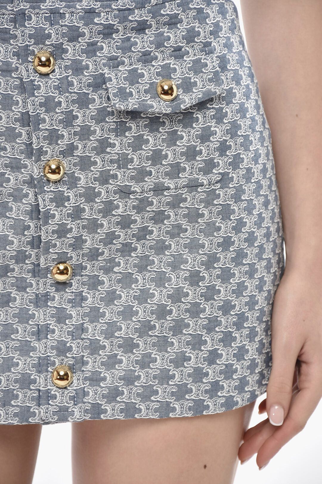 Celine og1mm0326 Cotton Jacquard A-Line Mini Skirt in Light Blue Size 26" / US 2 / IT 38 - 3 Thumbnail