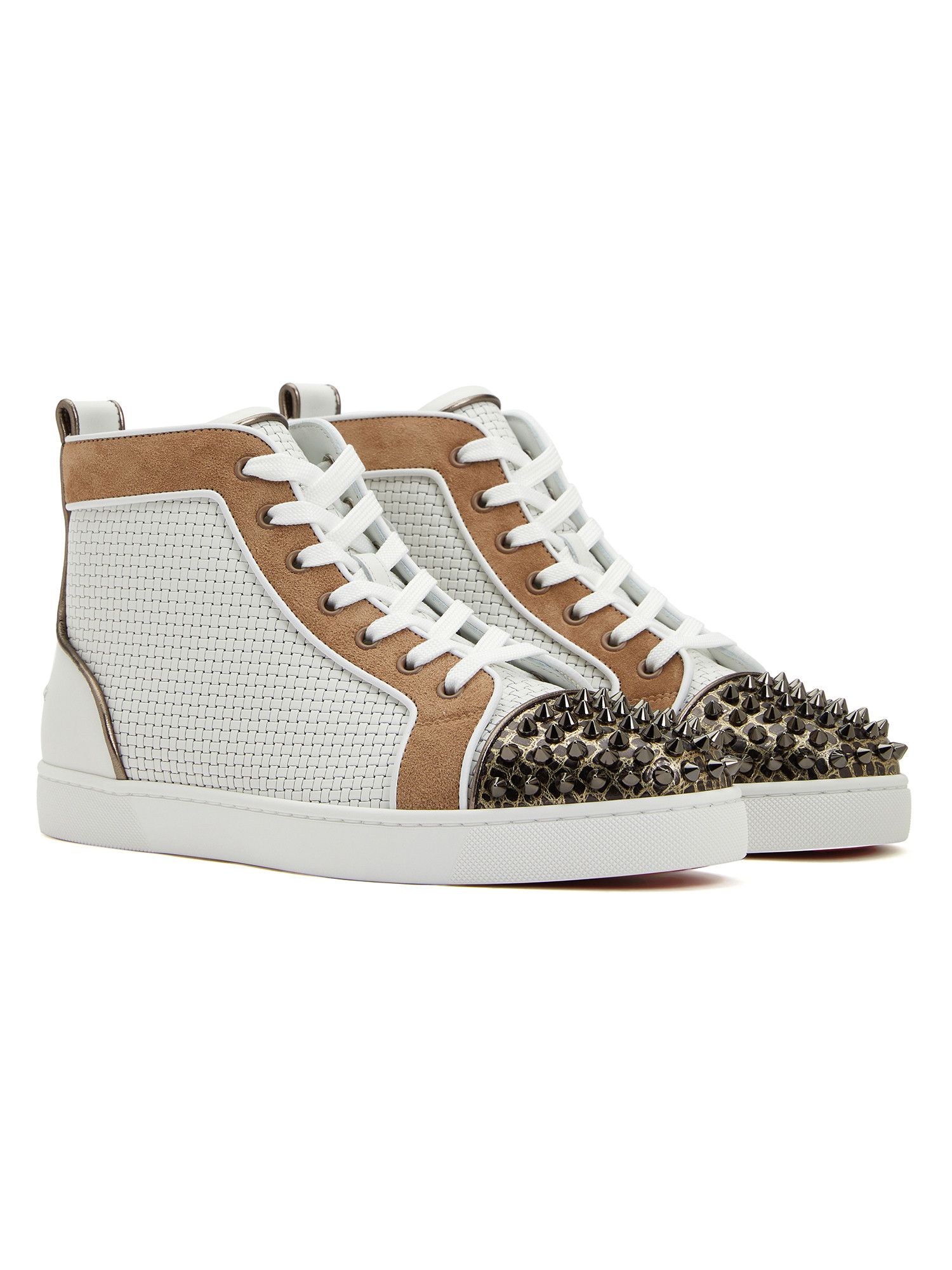 CHRISTIAN LOUBOUTIN Louis Spikes white leather sneakers 42
