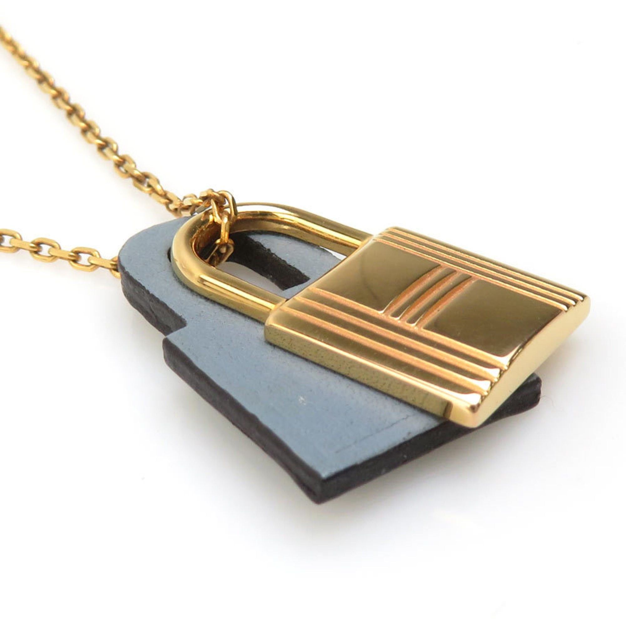 Hermes Hermes Hermès O'Kelly PM Necklace in Metal/Leather, Gold/Gray, Women's, e61210g Size ONE SIZE - 1 Thumbnail
