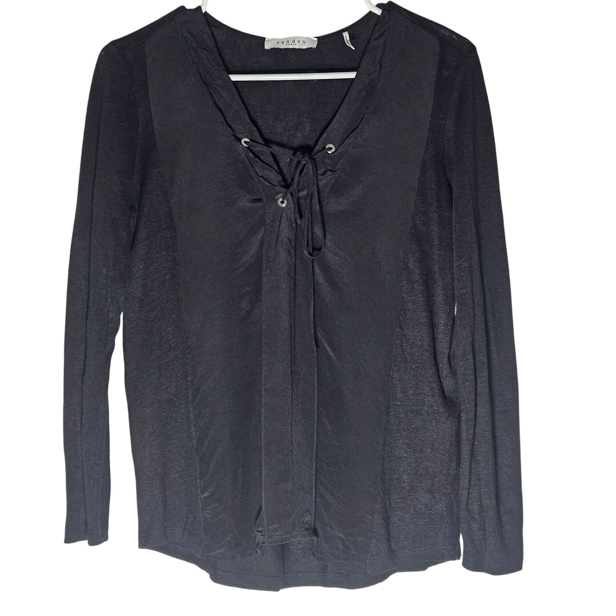 Sandro Sandro Paris Black Silk Linen S Top Luxe Minimalist Parisia Size S / US 4 / IT 40 - 2 Thumbnail