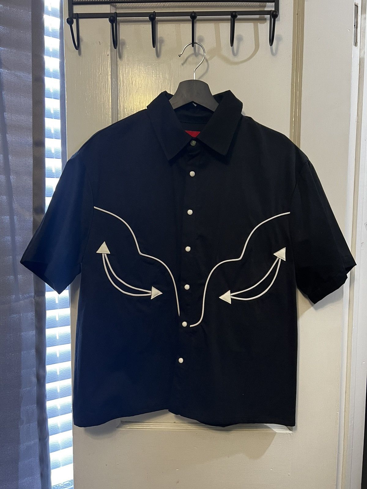 image of Fugazi Two Tooth Bowling Shirt - Black in Black/White, Men's (Size Small)