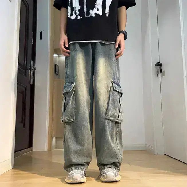 Japanese Brand Retro large pocket loose straight leg wide leg jeans Size US 32 / EU 48 - 1 Thumbnail