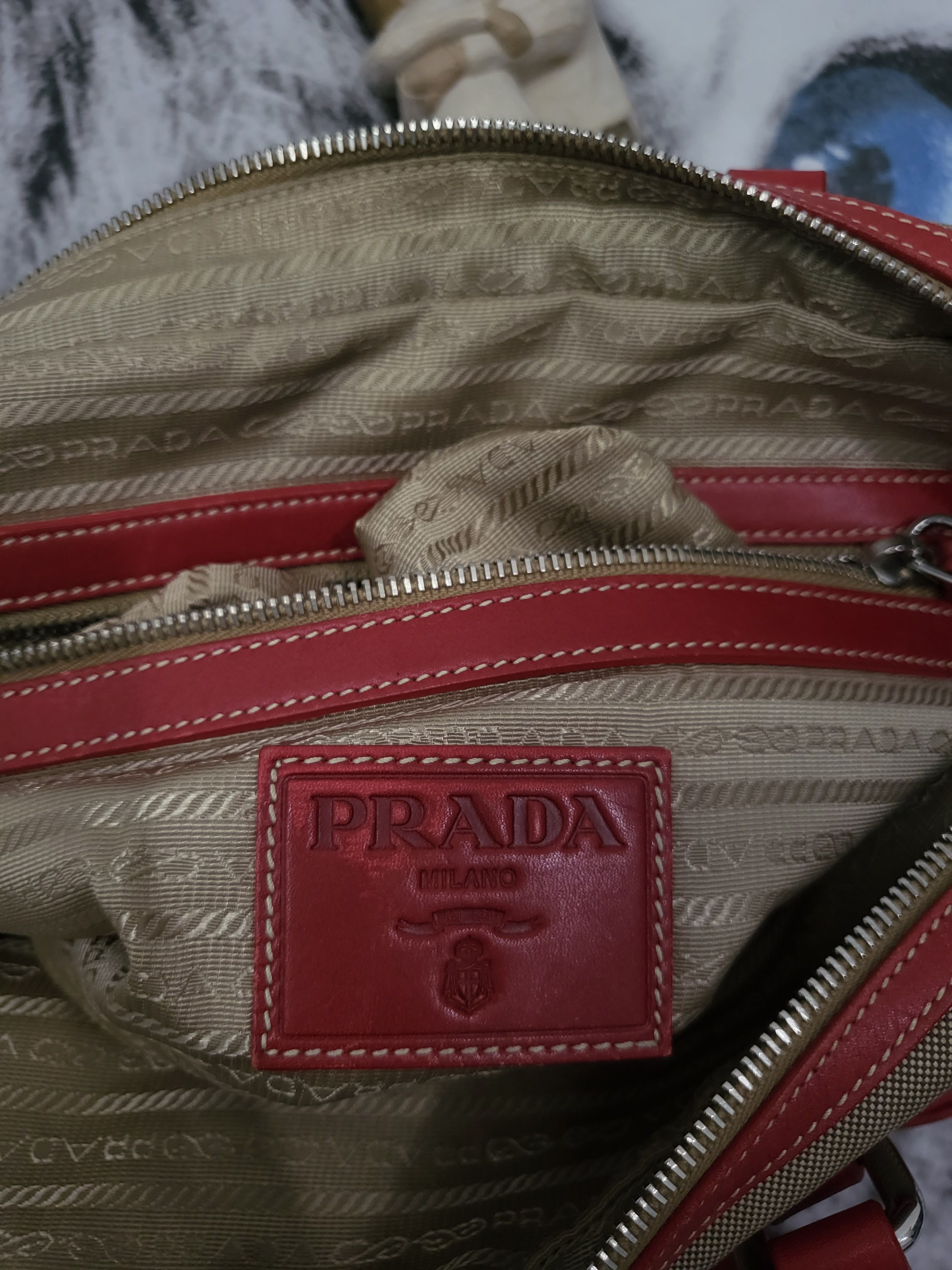 Prada Vintage Prada Canapa Jacquard Bag with Red Leather Inserts Size ONE SIZE - 8 Thumbnail