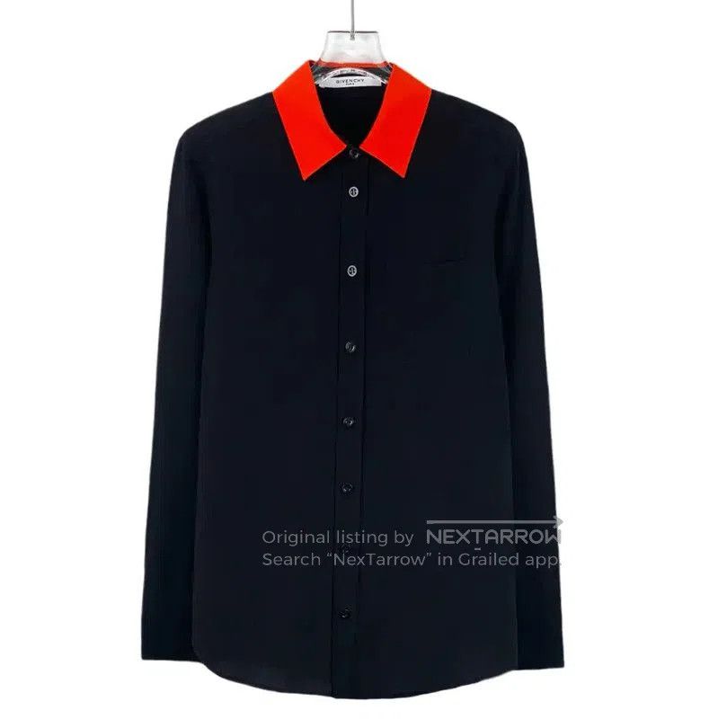 Givenchy Givenchy Black Silk Shirt with Red Collar . Size XXS / US 00 / IT 34 - 1 Thumbnail
