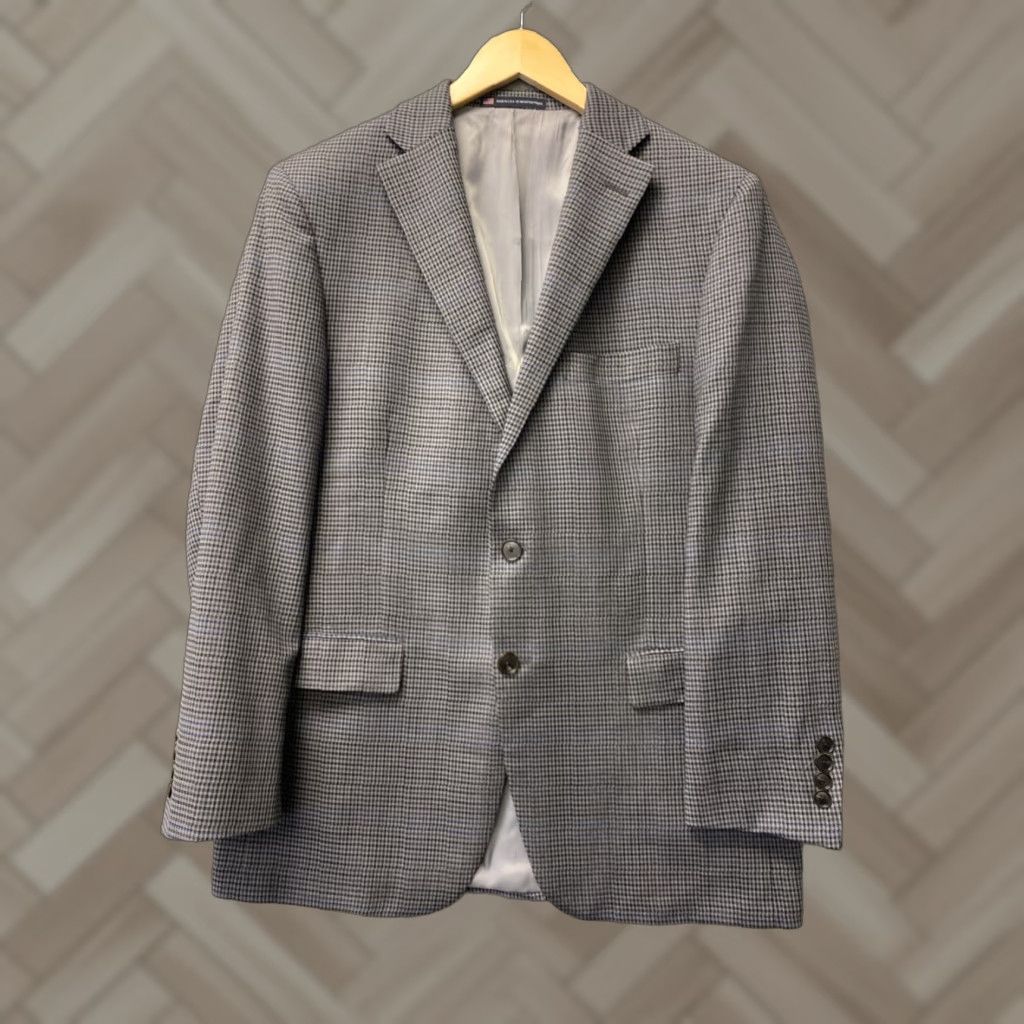 Hart Schaffner Marx VINTAGE Hart Schaffner Marx Men's Blue Gray Wool Sport Coat Jacket 42S Regular Fit Plaid Business Casual Size US XS / EU 42 / 0 - 1 Thumbnail