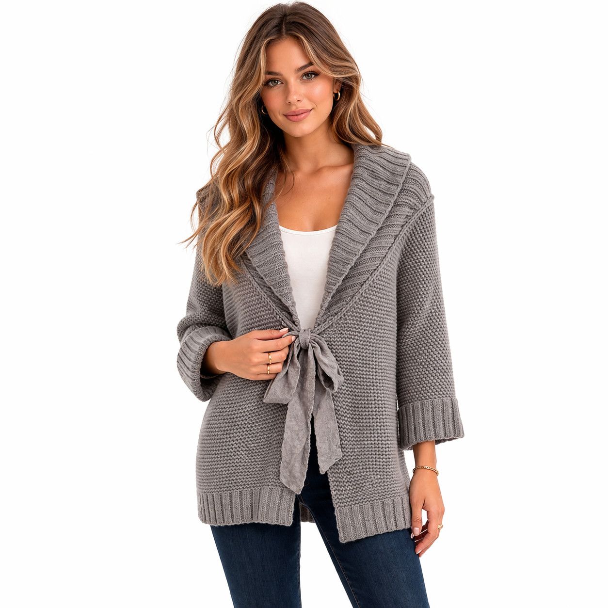 Generra Wool/Cashmere Tie-Front 3/4 Slv Knit Cardigan Fall Spring Size S / US 4 / IT 40 - 1 Thumbnail