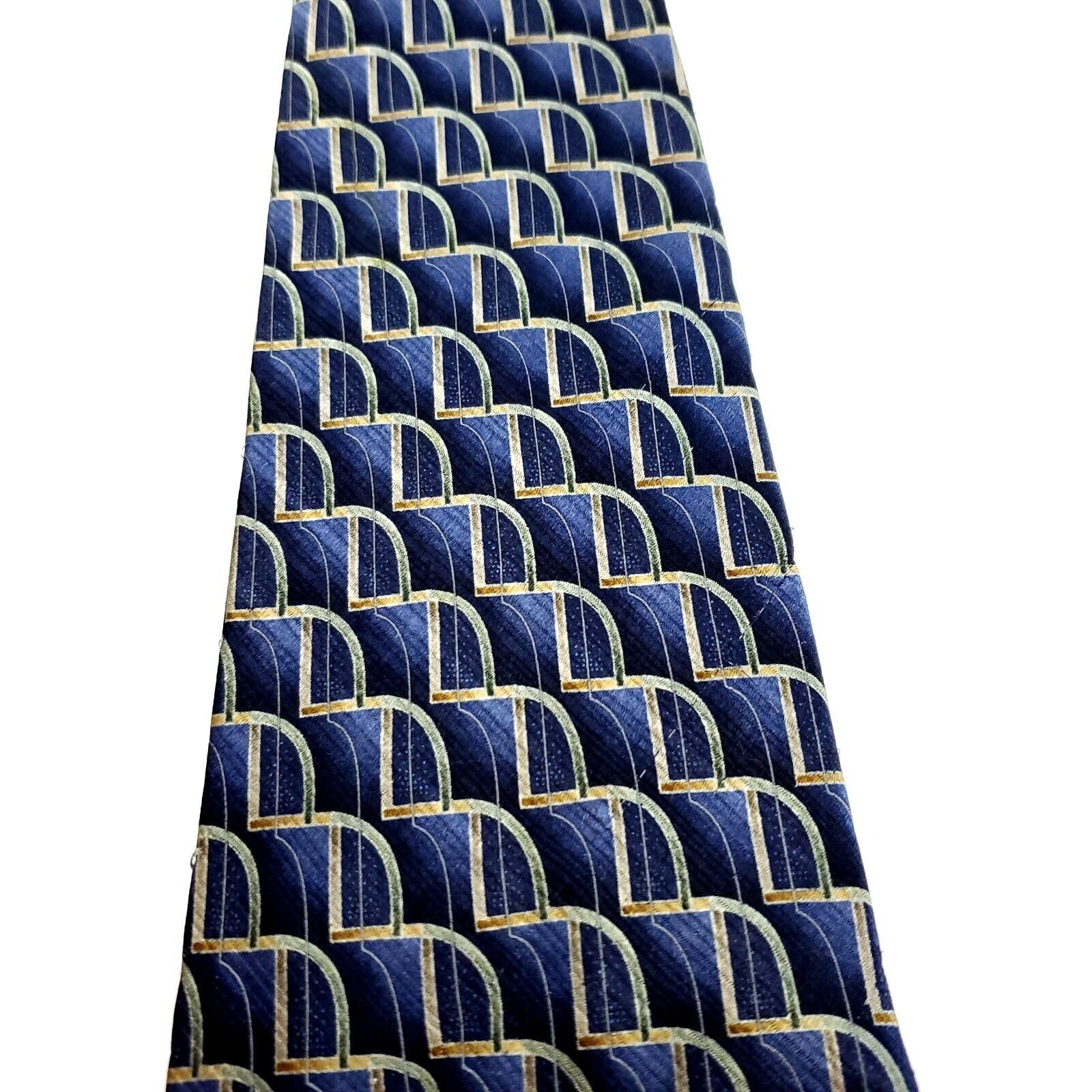 Van Heusen Van Heusen Blue Silk Tie Woven Geometric Short Wide Size ONE SIZE - 2 Thumbnail