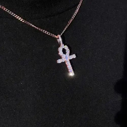 Jewelry Rose Gold Diamond Ankh Cross Pendant Necklace in Pink, Men's