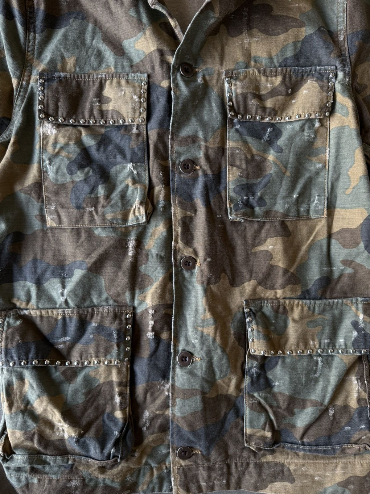 Amiri Amiri Studded Distressed Camo Field Jacket Size US S / EU 44-46 / 1 - 5 Thumbnail