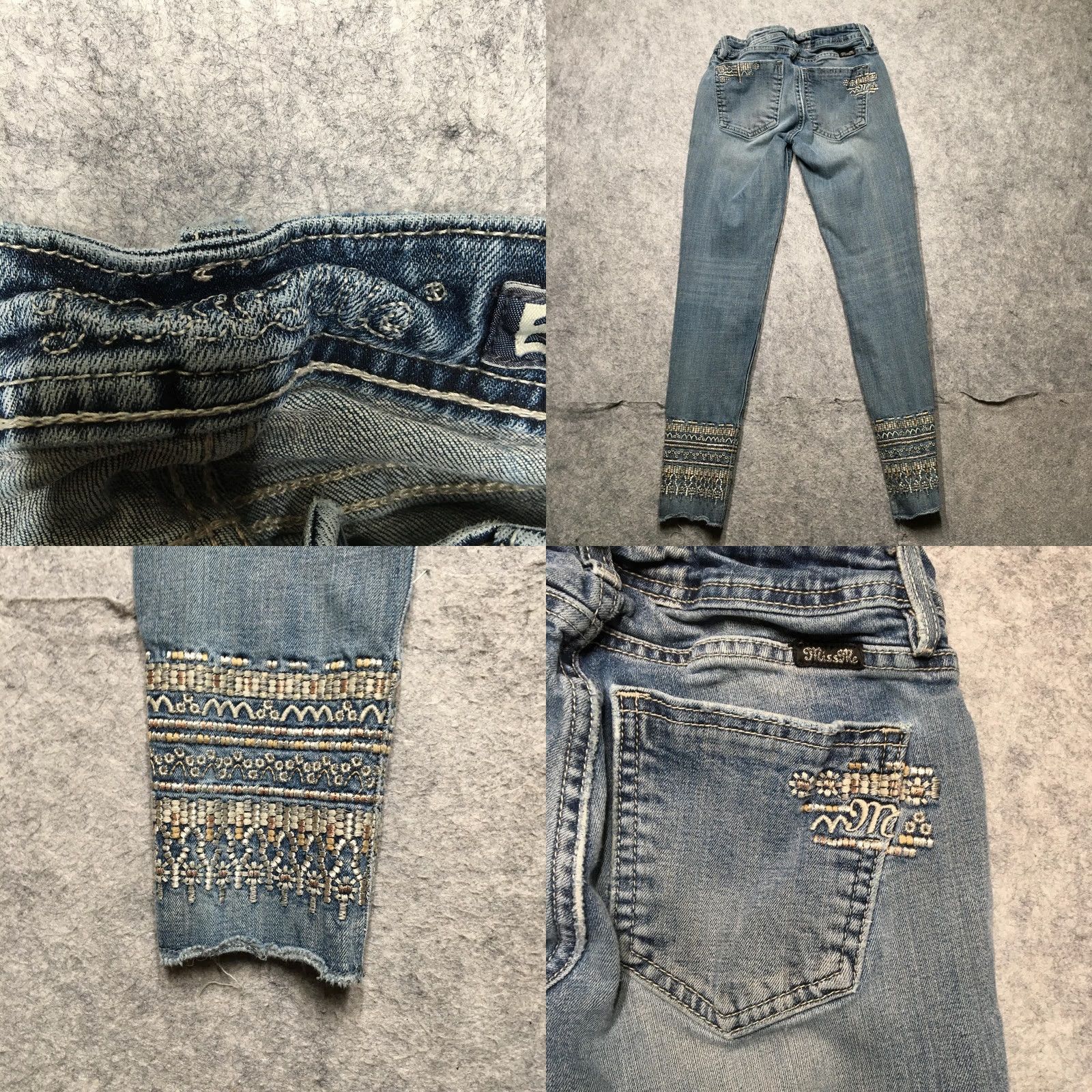 Miss Me VINTAGE Miss Me Jeans Womens 25 Blue Mid Rise Ankle Skinny Embroidered Stretch Size 42" / US 20 - 8 Thumbnail
