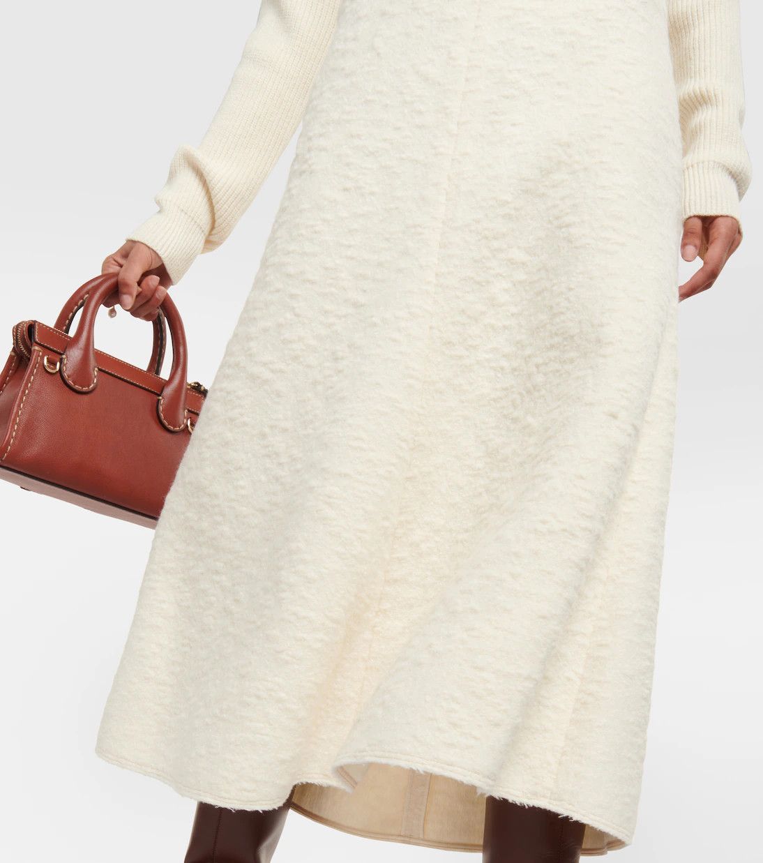 Chloe o1y0825 Midi Skirt in Cream Size 30" / US 8 / IT 44 - 2 Thumbnail