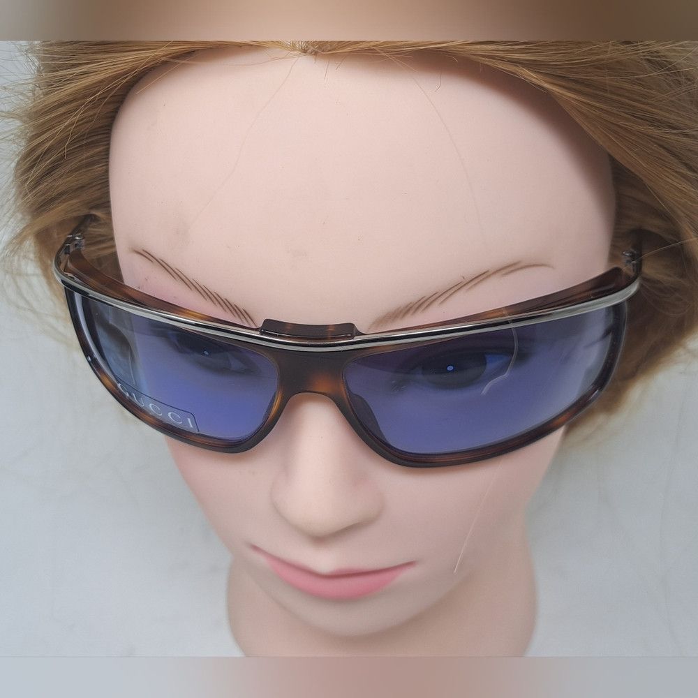 Gucci NWT Gucci Women's Sunglasses Vintage Y2K Wrap Havana Blue G Size ONE SIZE - 5 Thumbnail