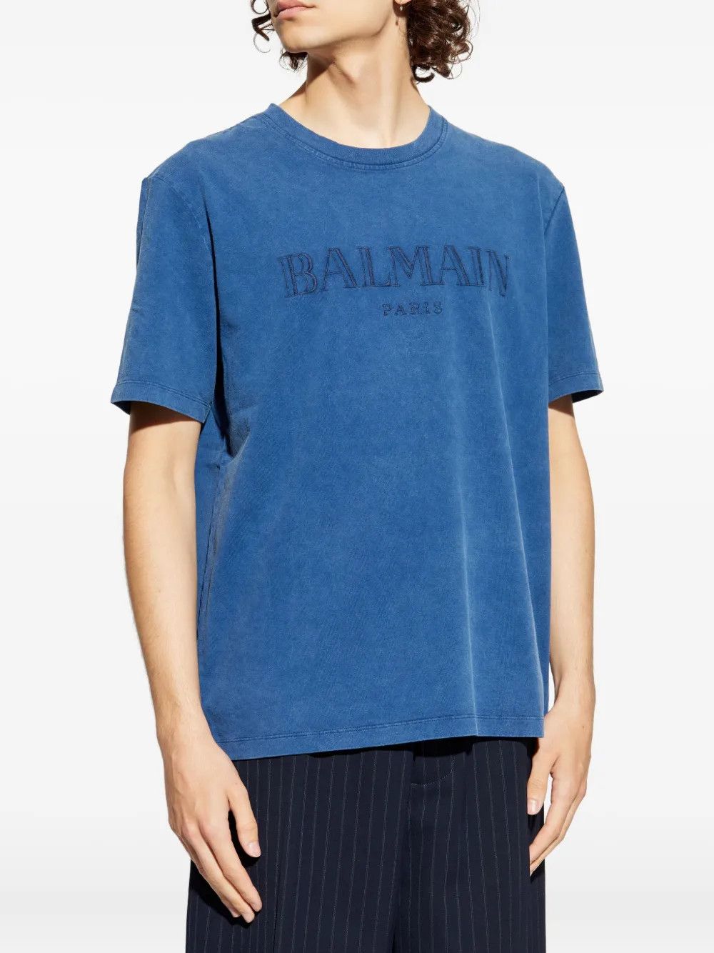 Balmain o1y0426 Logo Crewneck T-Shirt in Blue Size US XS / EU 42 / 0 - 2 Thumbnail