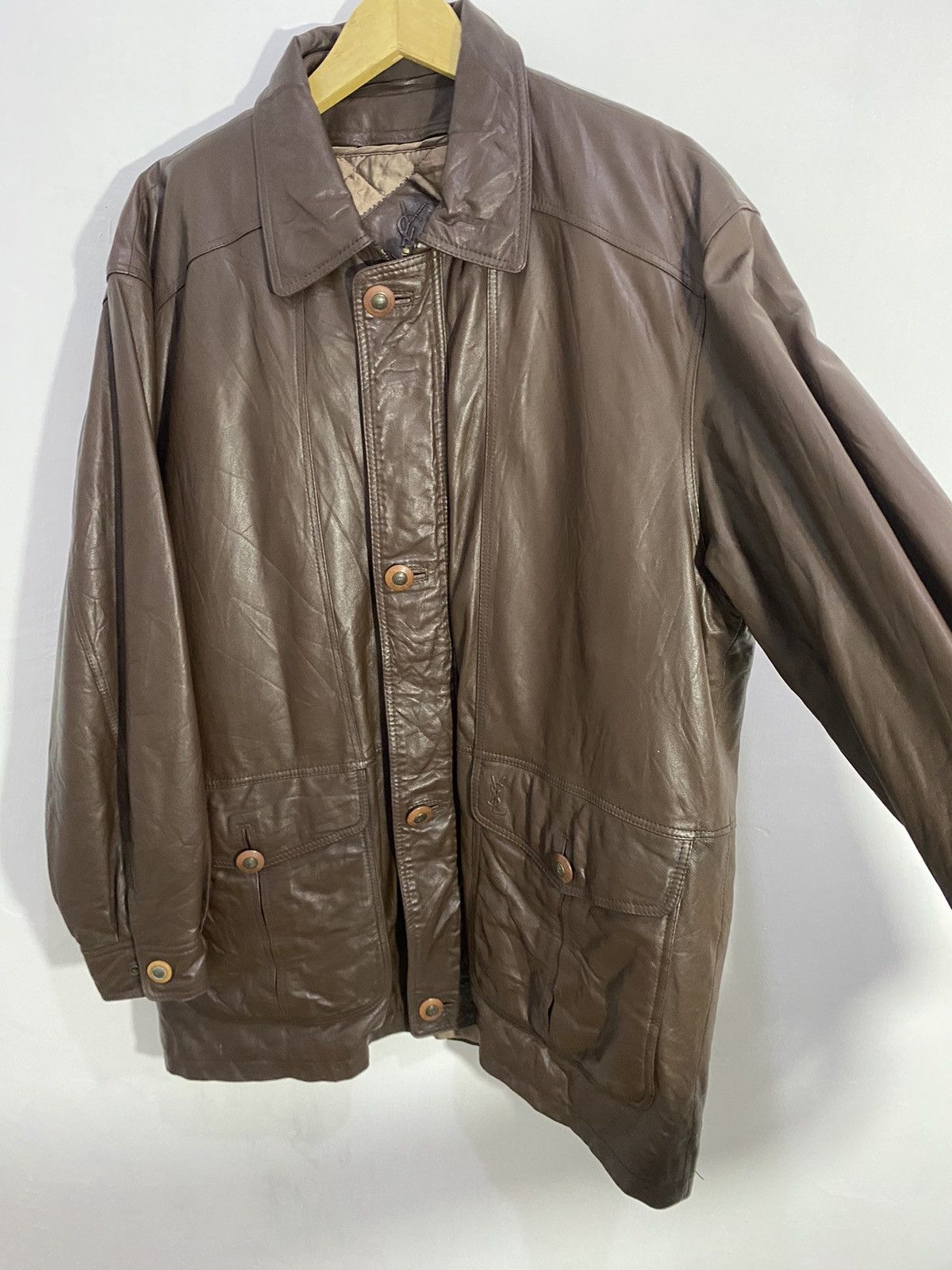 Vintage × Yves Saint Laurent 💥Lamb Skin💥Yves Saint Laurent Leather Coat Size US XL / EU 56 / 4 - 3 Thumbnail